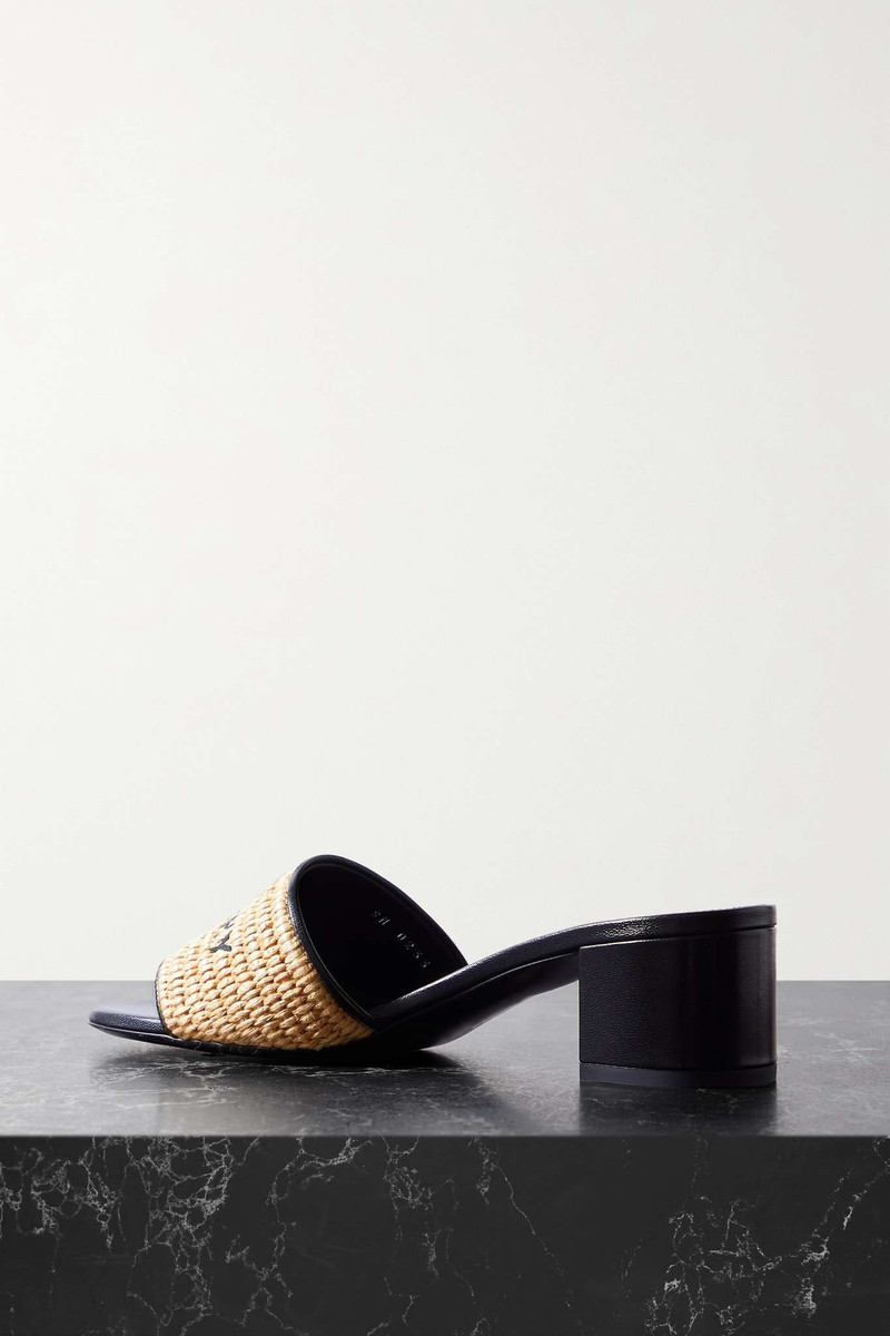 4G leather-trimmed embroidered raffia mules 3