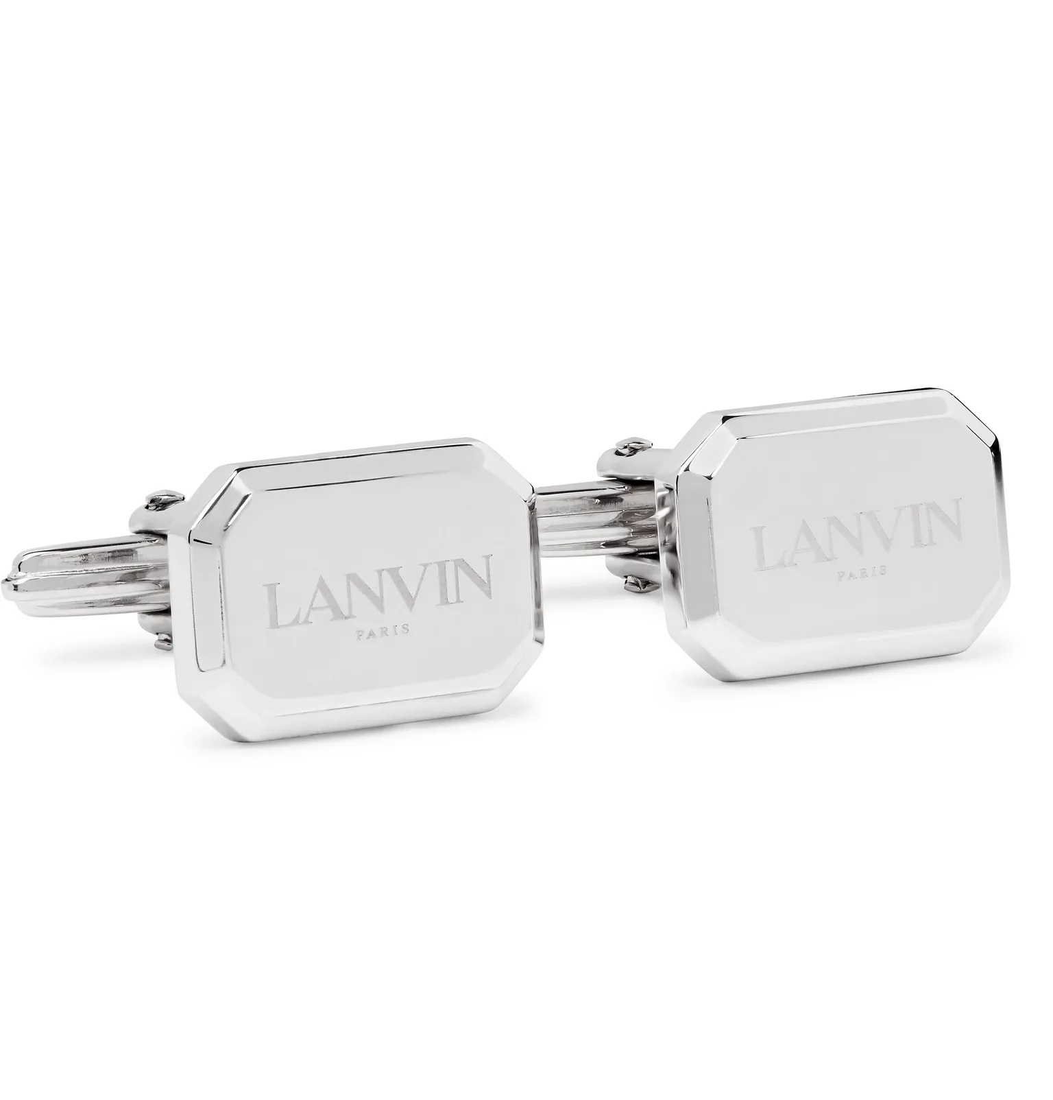 Logo-Engraved Rhodium-Plated Cufflinks - 1