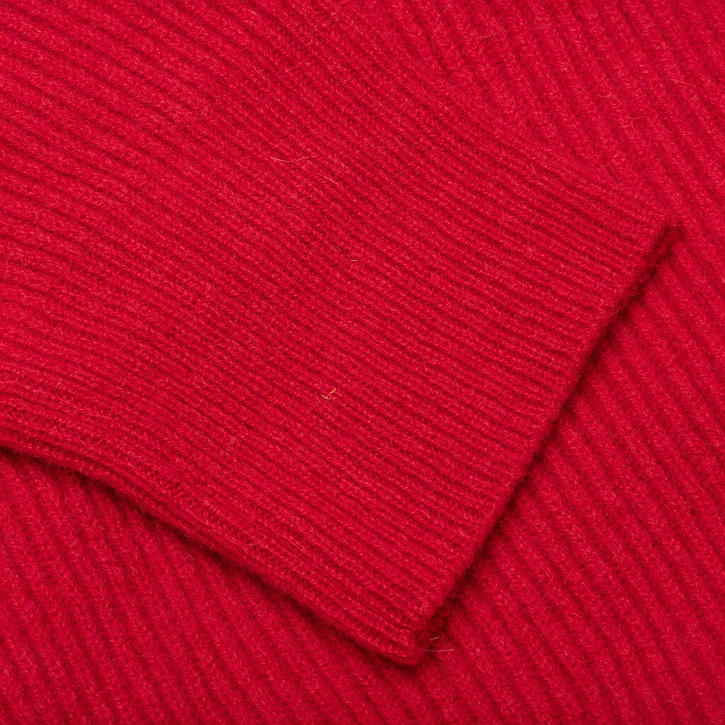 RAF SIMONS BIG RIBBED KNIT CARDIGAN WITH FABRIC LINING - RED - 5