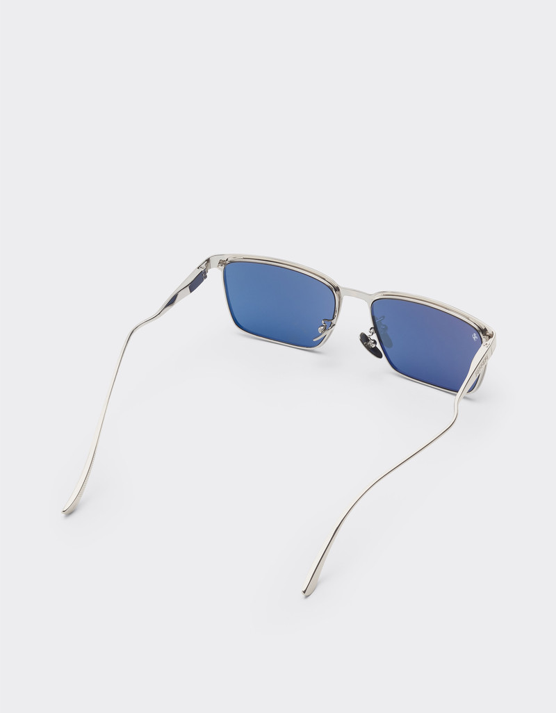 Ferrari sunglasses in matte silver metal with blue crystal lenses 5