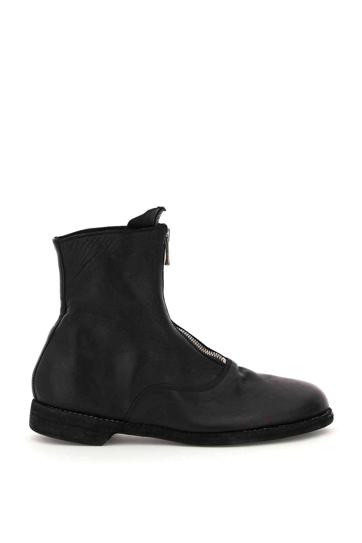 FRONT ZIP LEATHER ANKLE BOOTS - 1