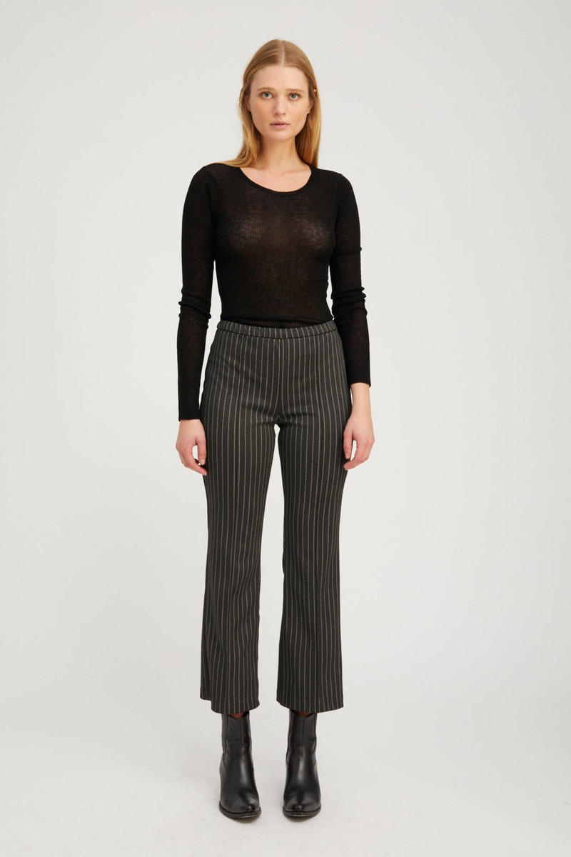 BLACK PINSTRIPE ANKLE FLARE WITH PINTUCKS 1