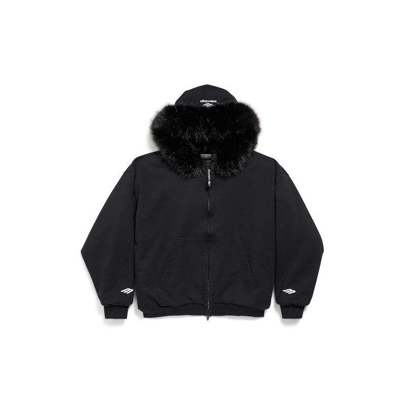 Women's Fluffy Zip-up Hoodie in Washed Black 1