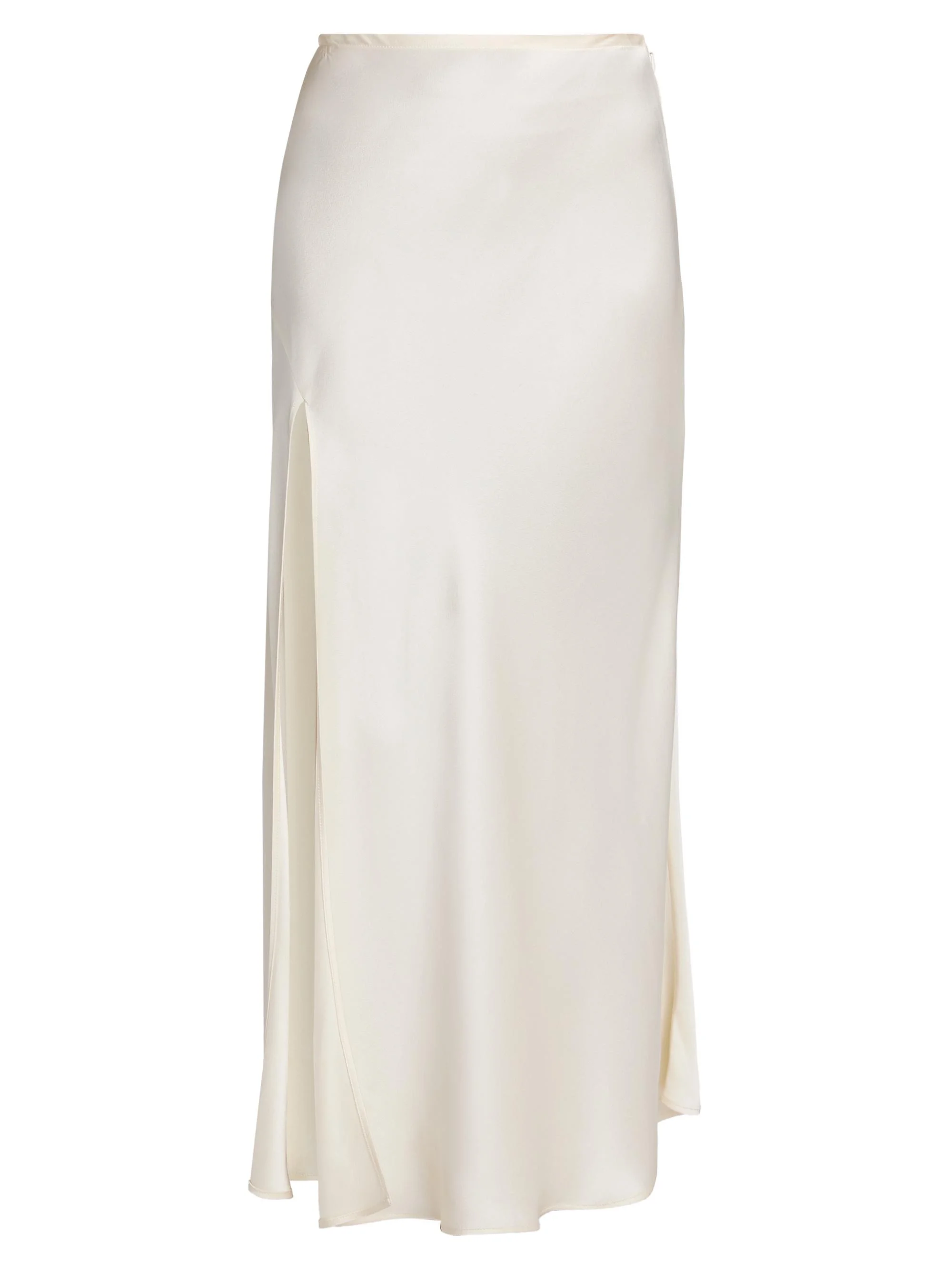 Women's Satin Bias Slit Midi-Skirt - Cream - 1