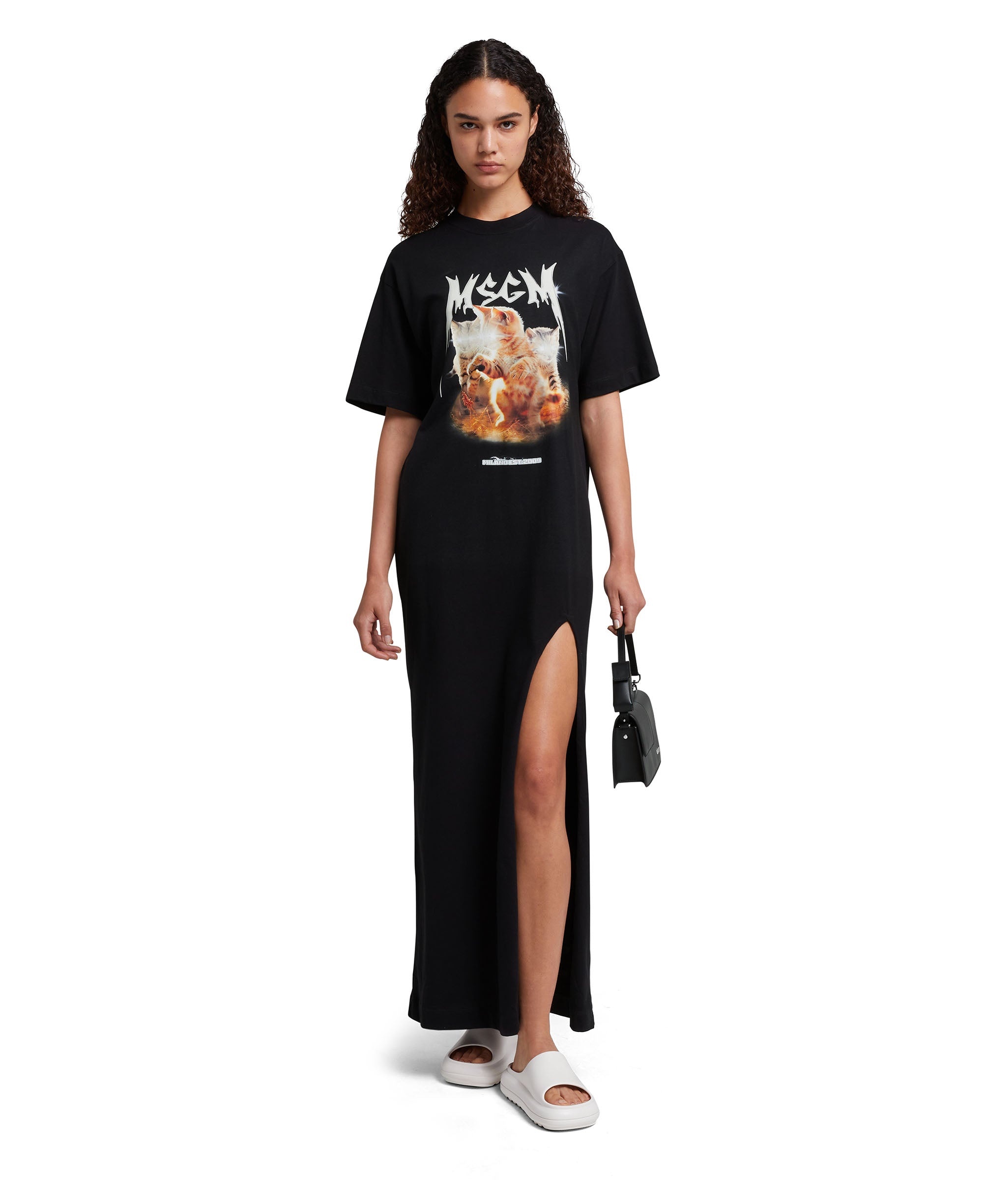 Long T-Shirt dress with "laser eyed cat" print - 5