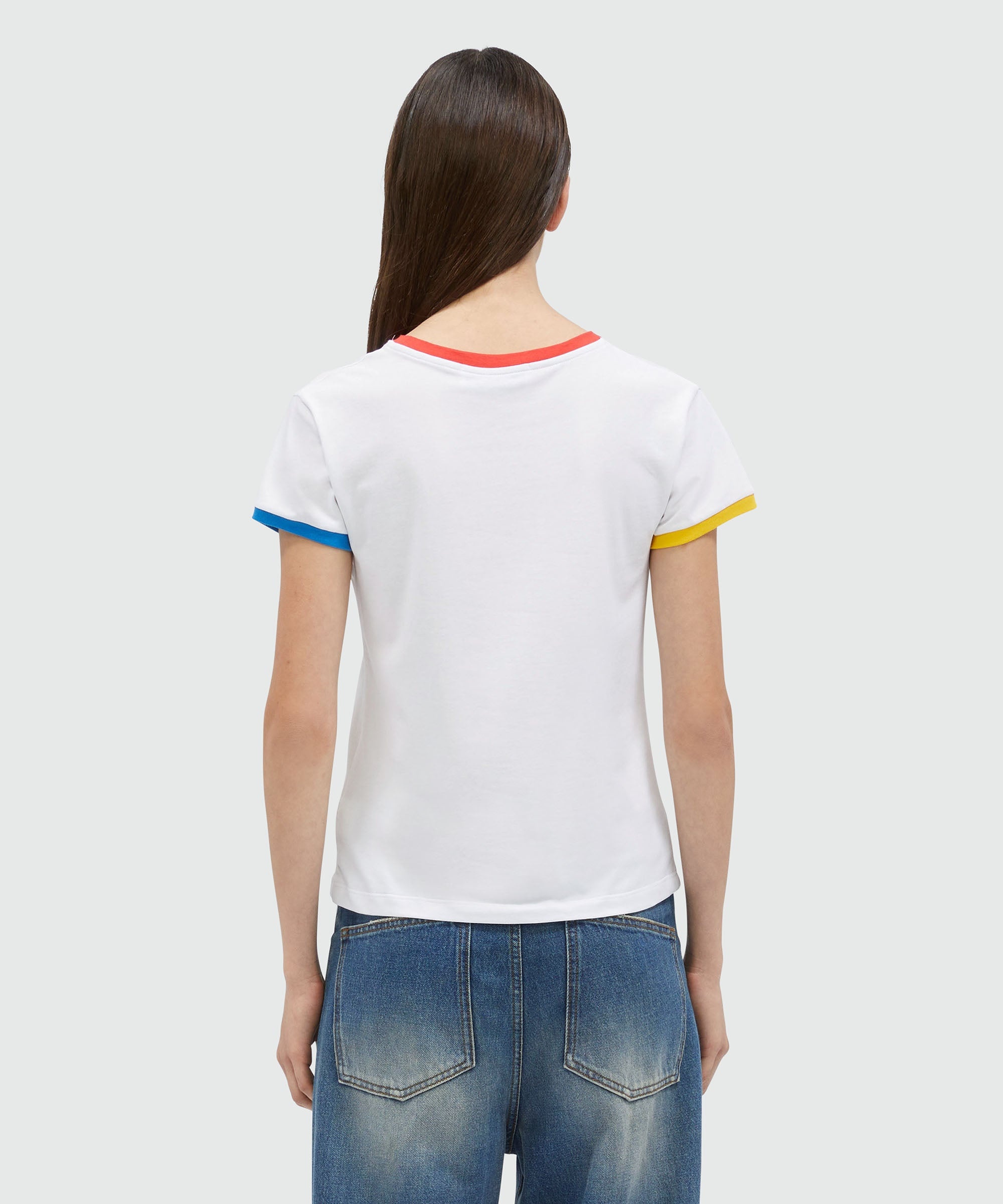 White stretch jersey T-Shirt with multicolored profiles - 3
