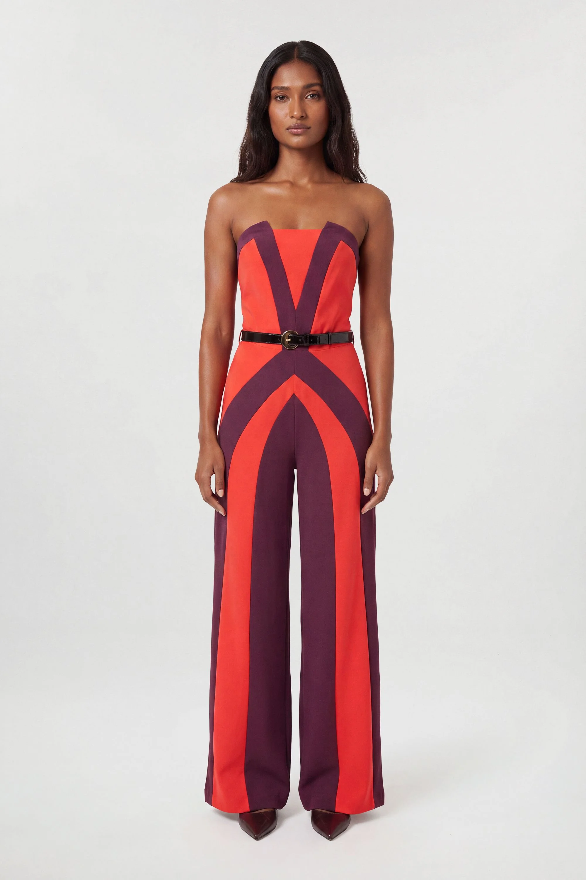 Compact Stretch Colour Block Tailored Bandeau Jumpsuit - 1