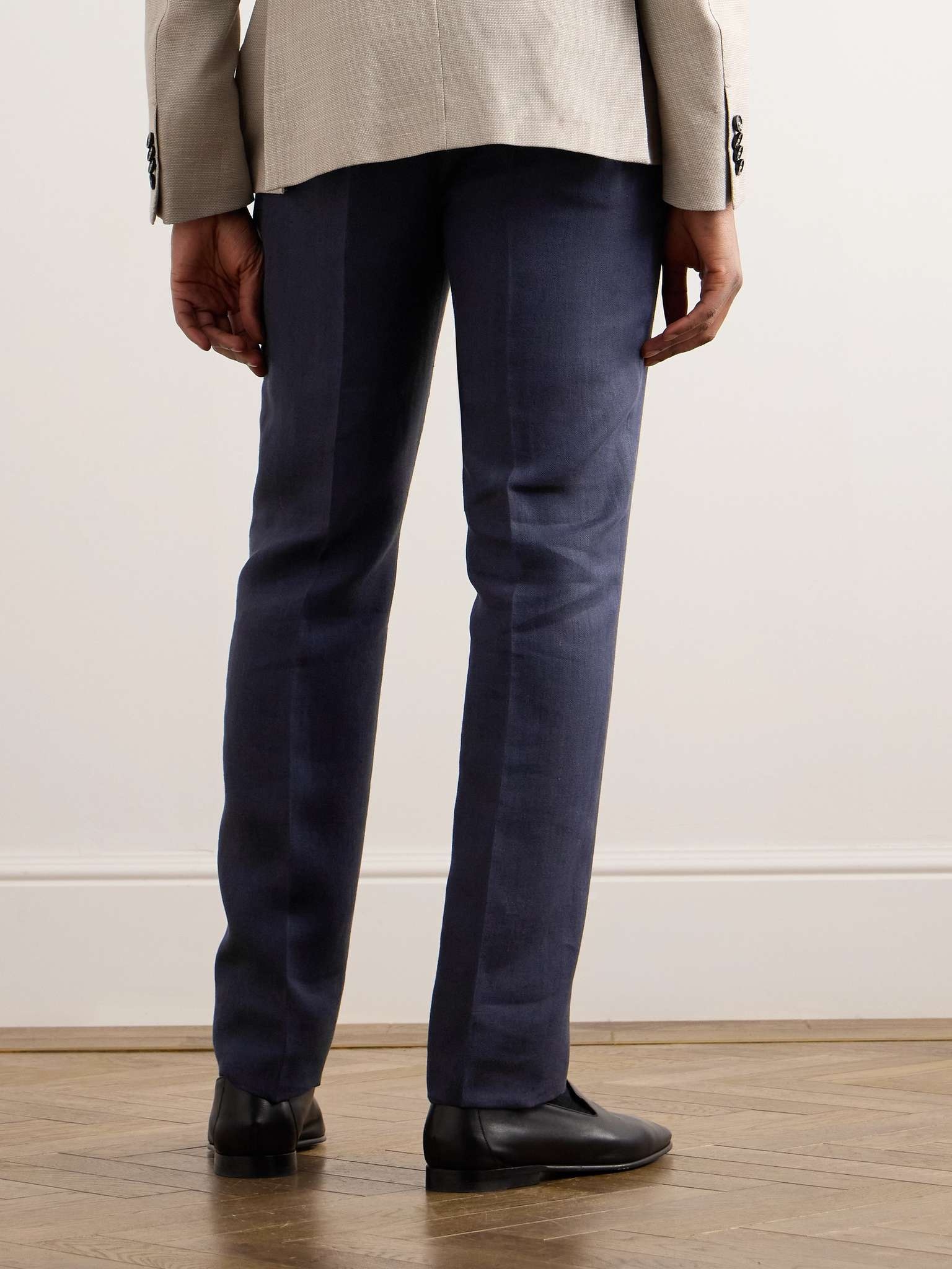 Straight-Leg Herringbone Linen Suit Trousers - 4