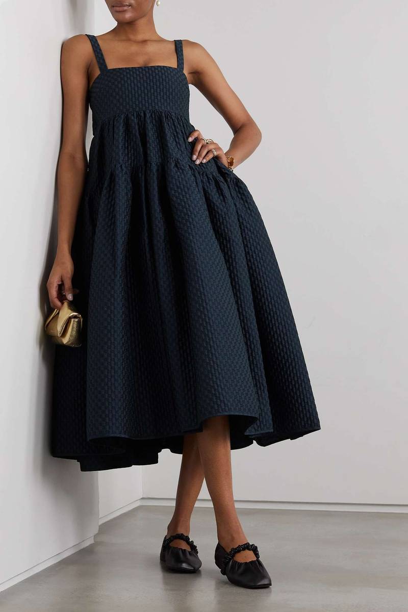 CECILIE BAHNSEN Johanna open-back tiered matelassé midi dress outlook