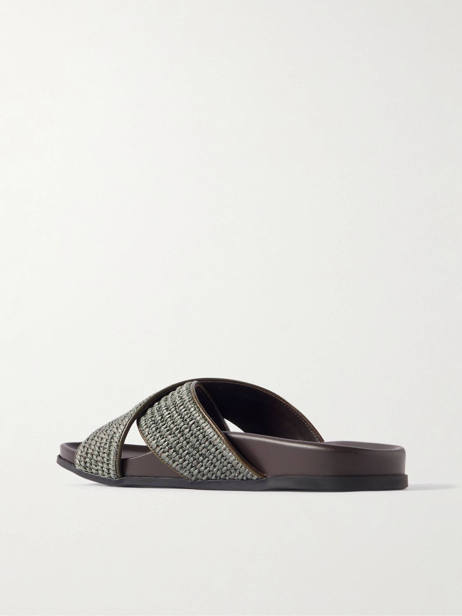 Chiltern Leather-Trimmed Raffia Sandals Dark green - 4