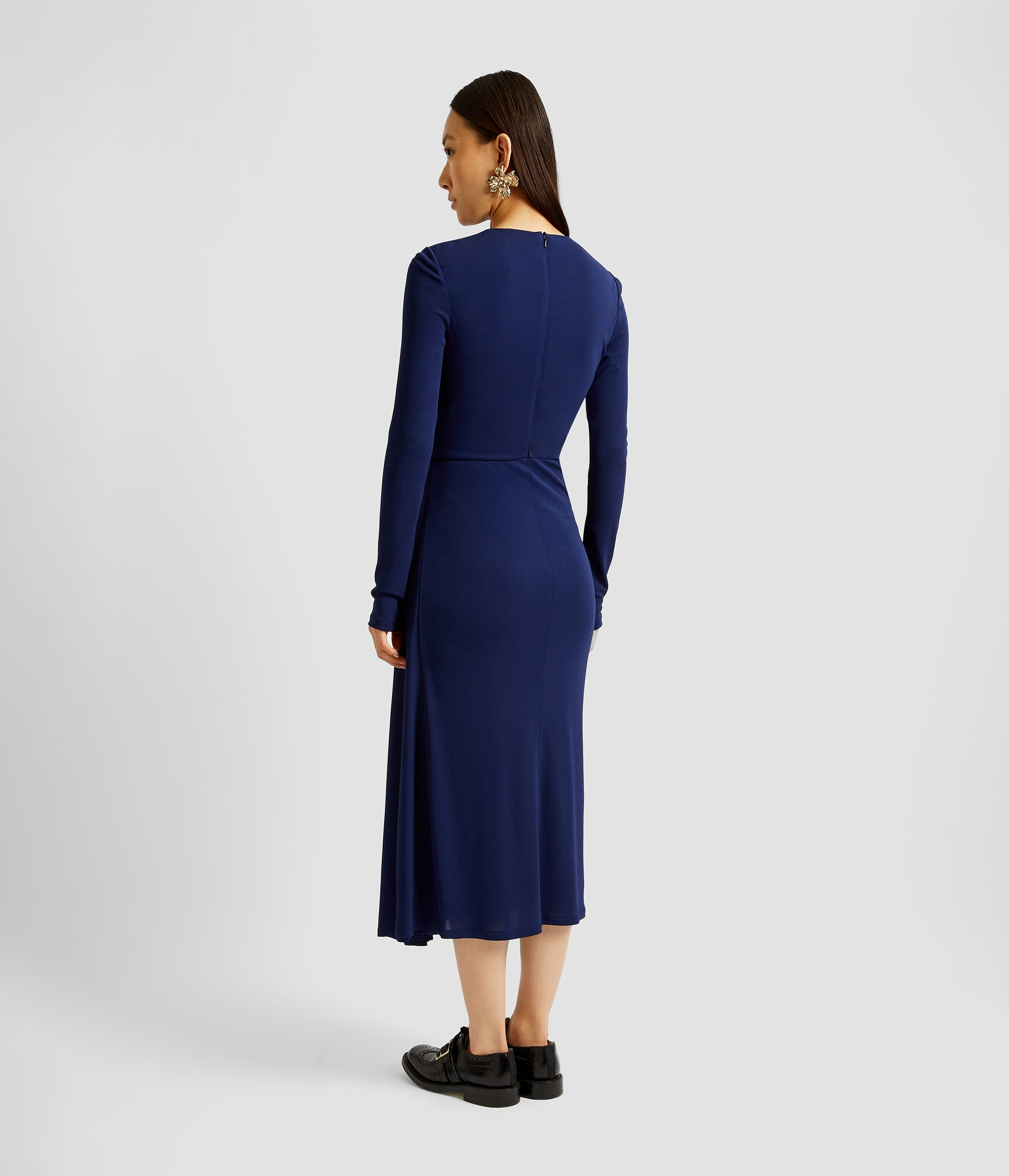 LONG SLEEVE DRAPED MIDI DRESS - 3