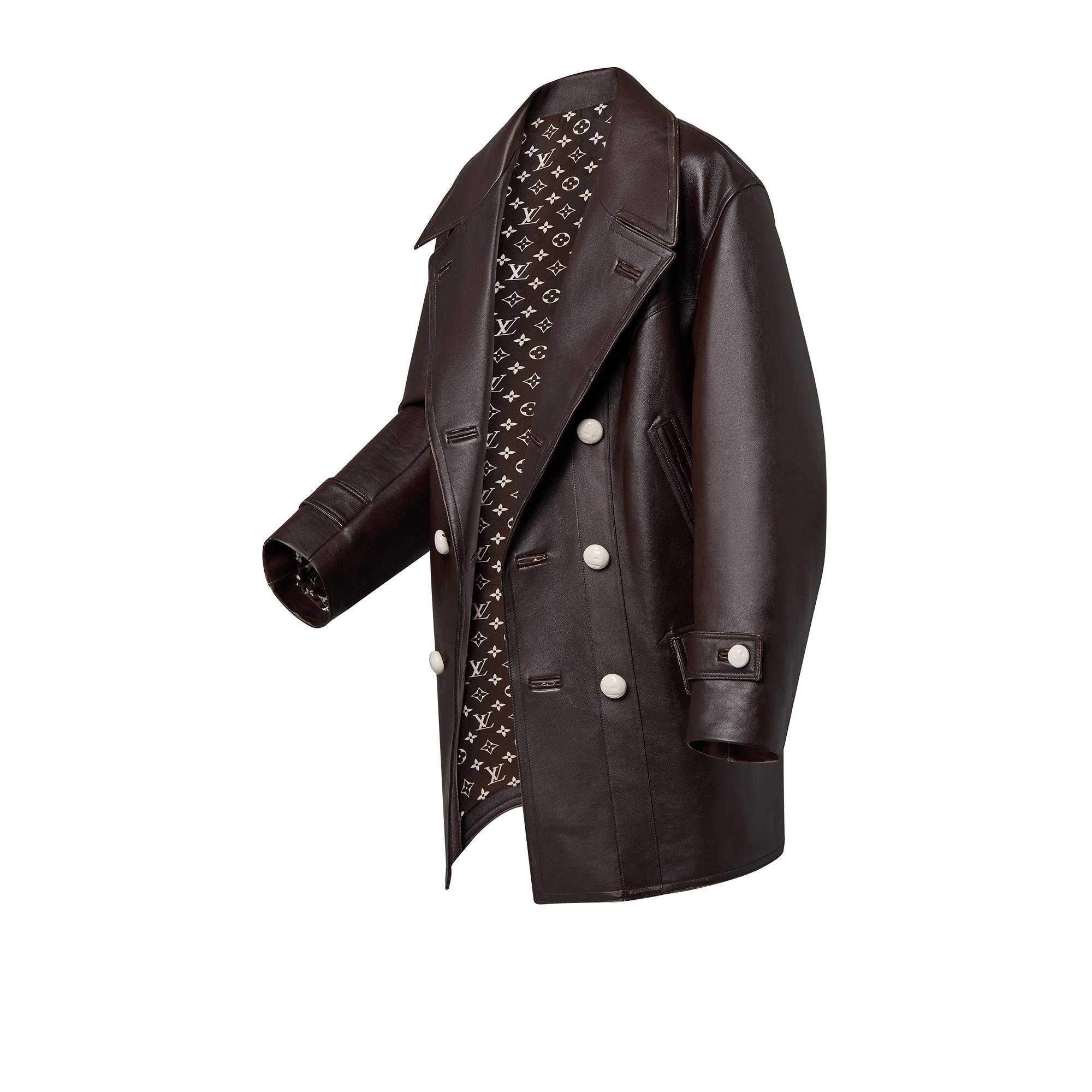 Vintage-Look Belted Leather Coat - 2