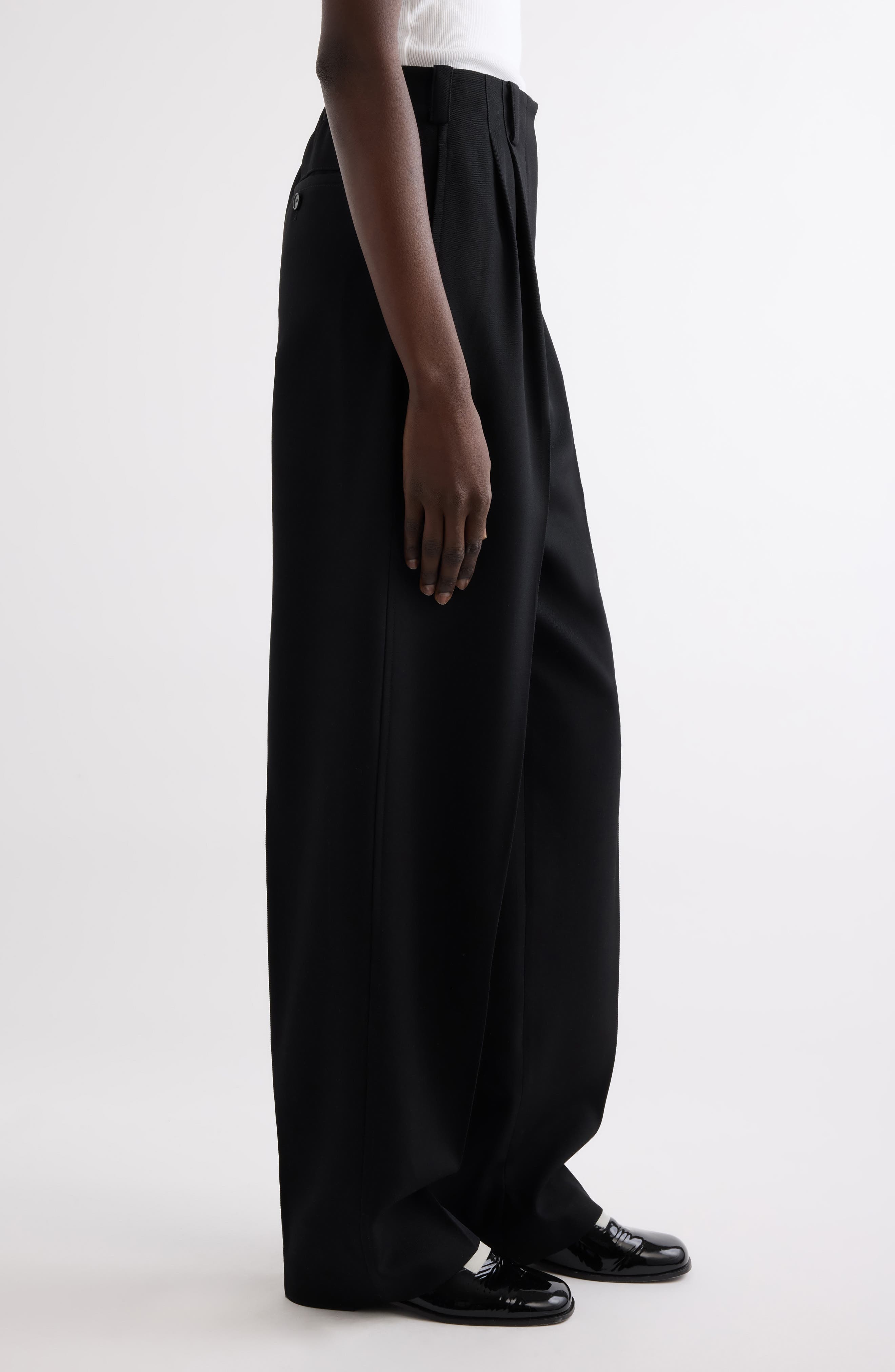 Givenchy Double Pleat Low Waist Wool Grain de Poudre Pants in Black at Nordstrom - 4