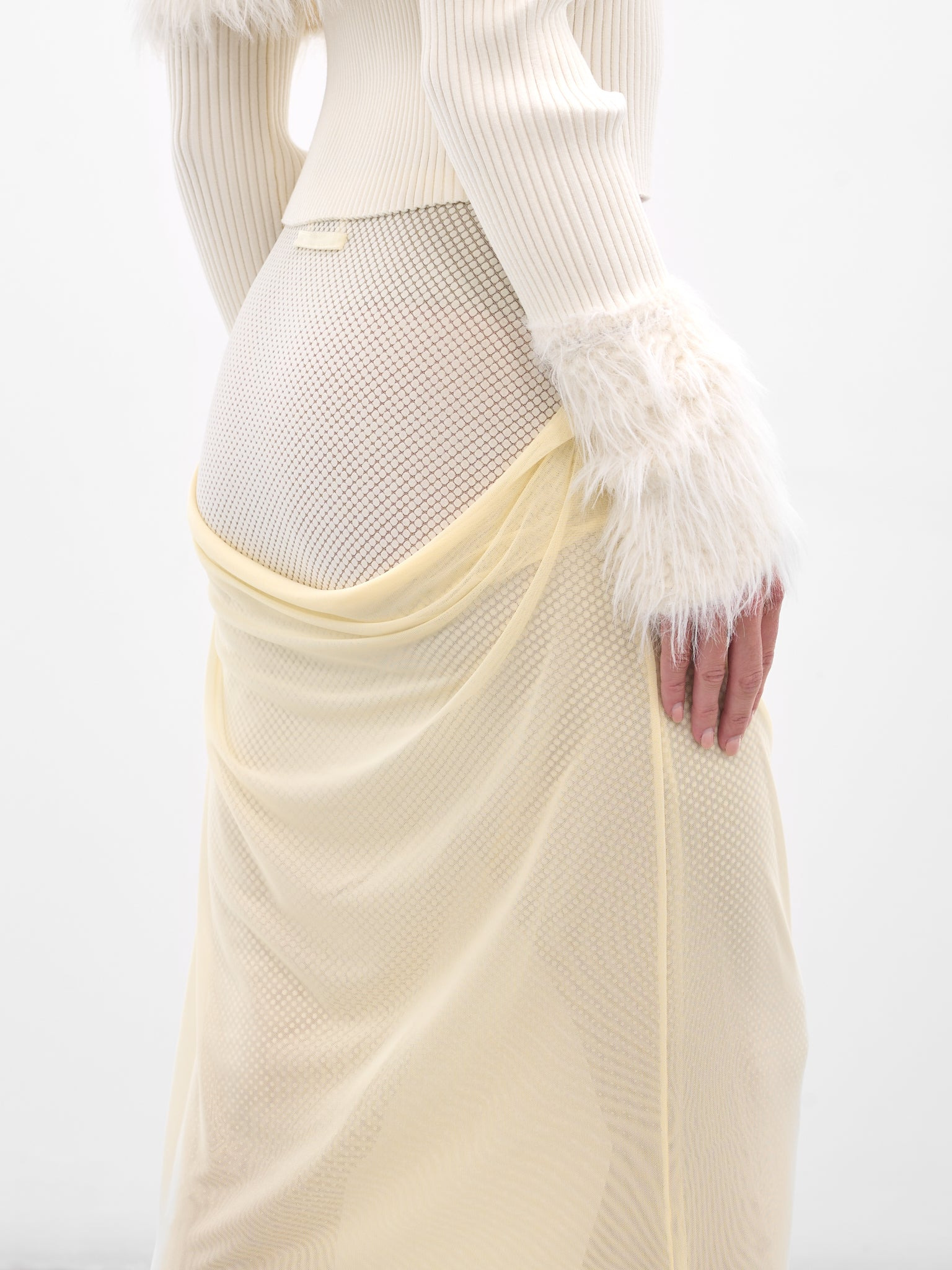 White Double Layer Flocked Skirt - 5