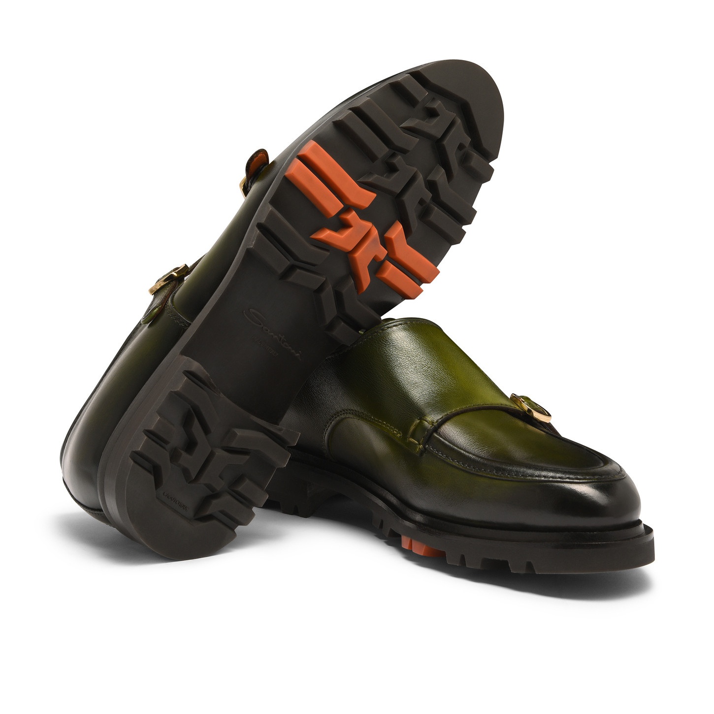 Men's green leather double-buckle shoe - 4