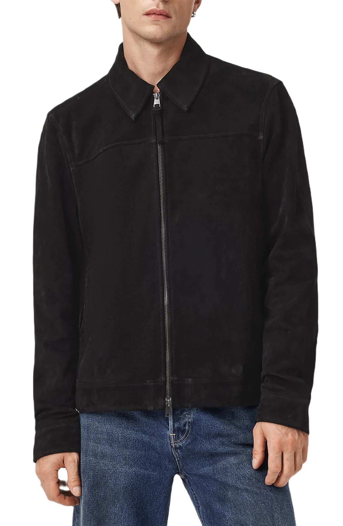 AllSaints Rhone Suede Jacket in Black at Nordstrom - 1