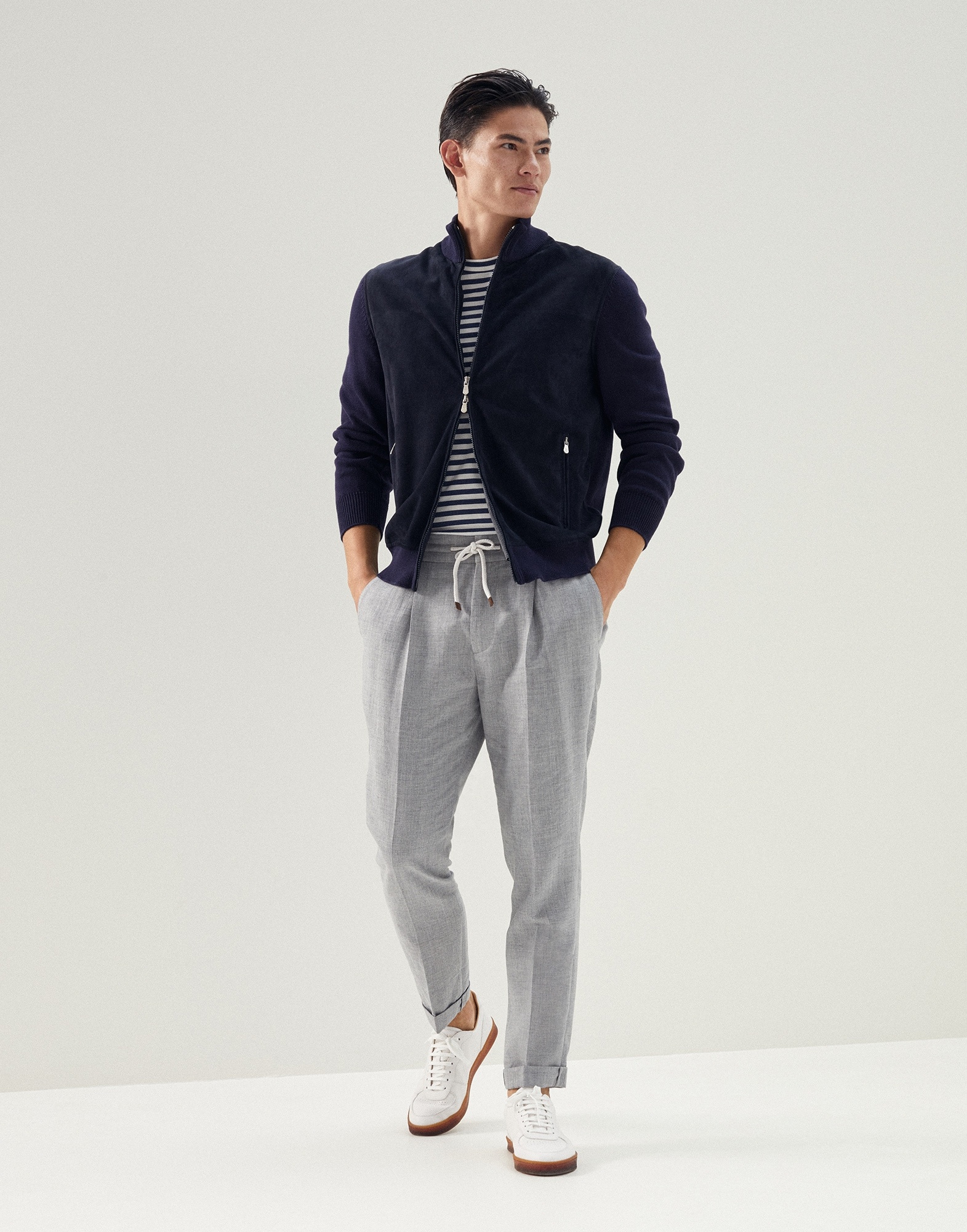 Linen and wool fresco leisure fit trousers with drawstring and pleat - 4