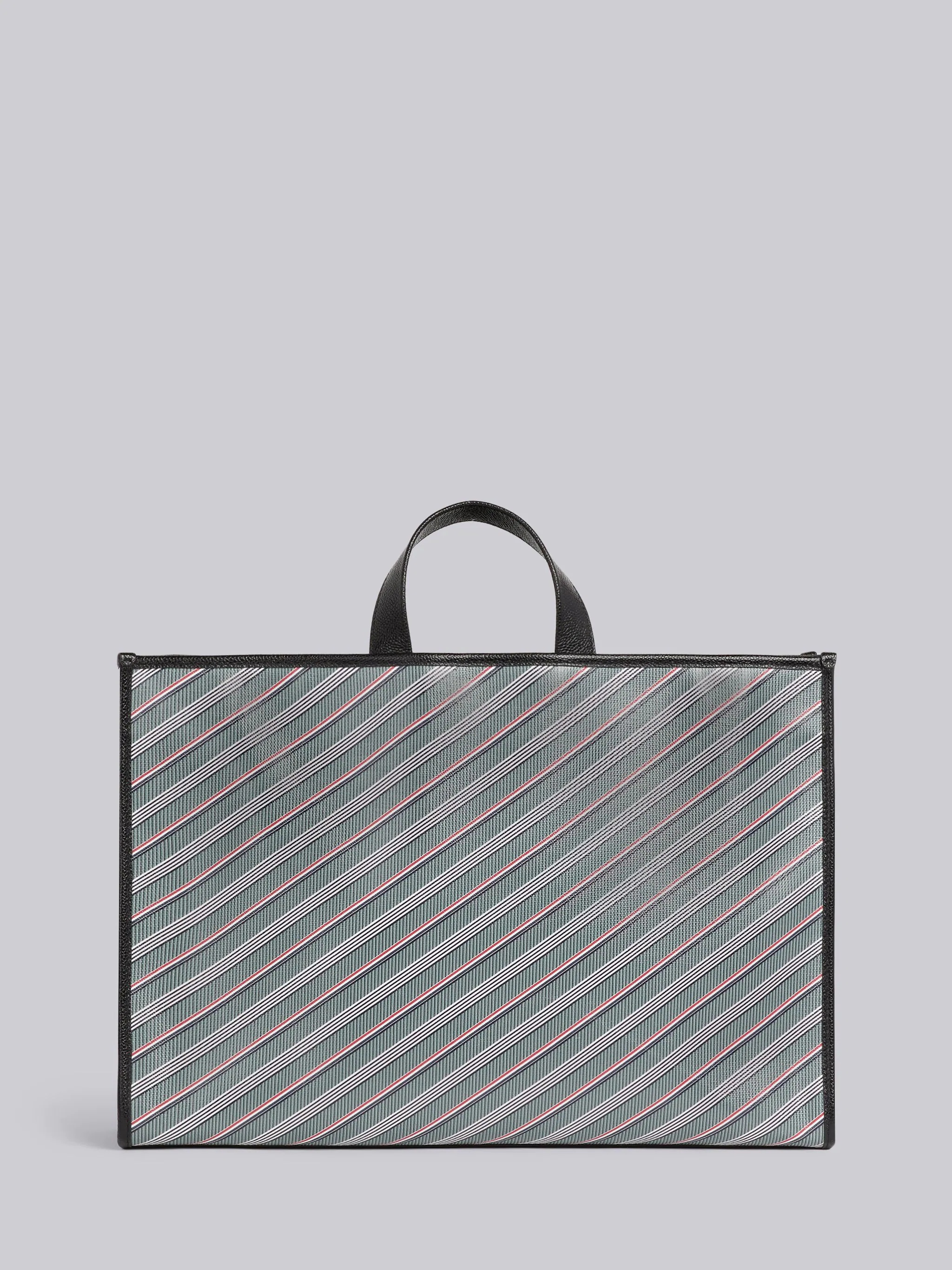 Medium Grey Monogram Stripe Coated Canvas Leather Detail Squared Tote - 4