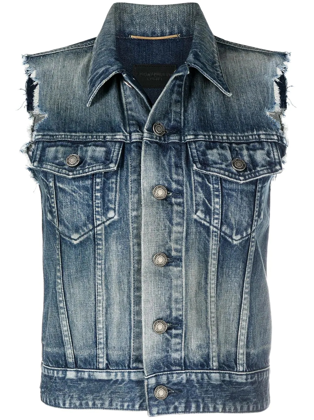 sleeveless distressed denim jacket - 1