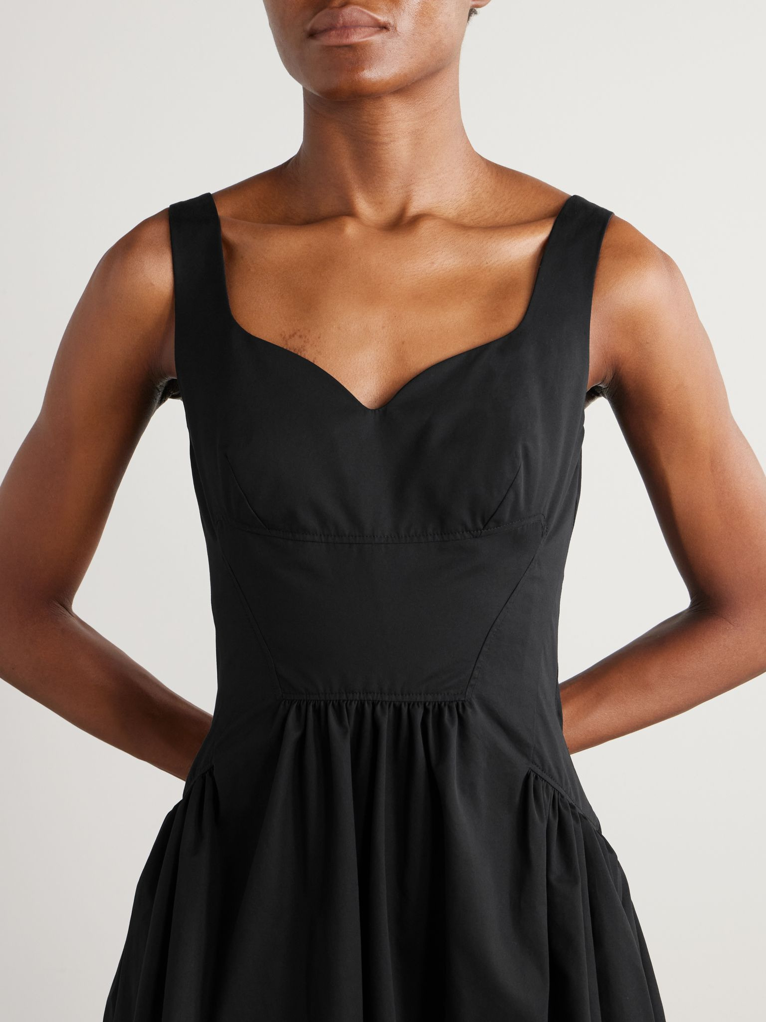 Pleated cotton-poplin midi dress Black - 5