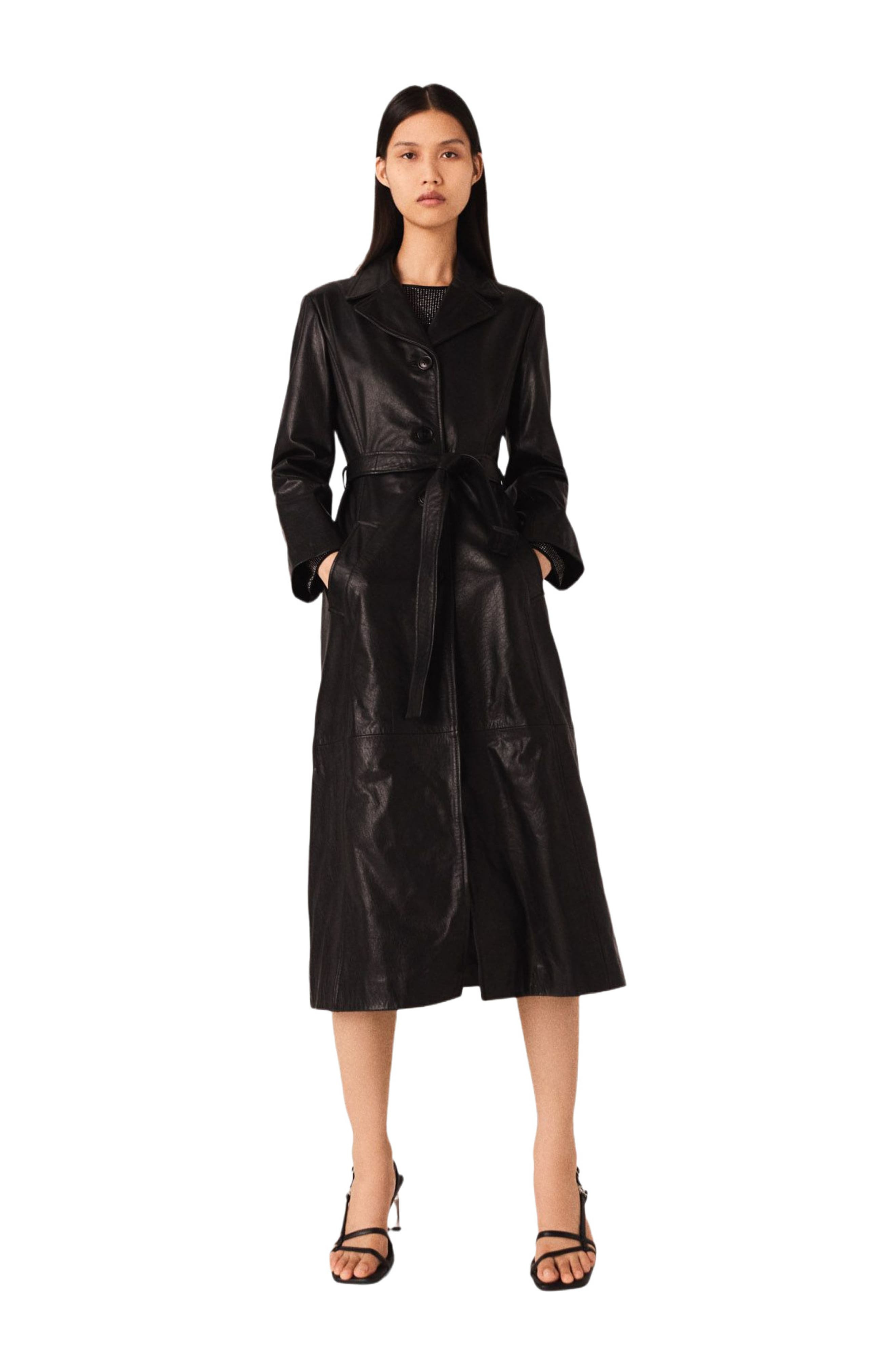 maje Long leather trench coat in Black at Nordstrom - 4