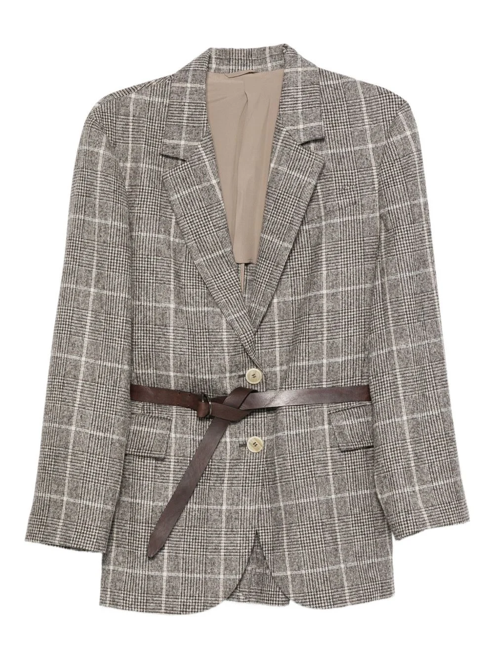 checked belted blazer - 1