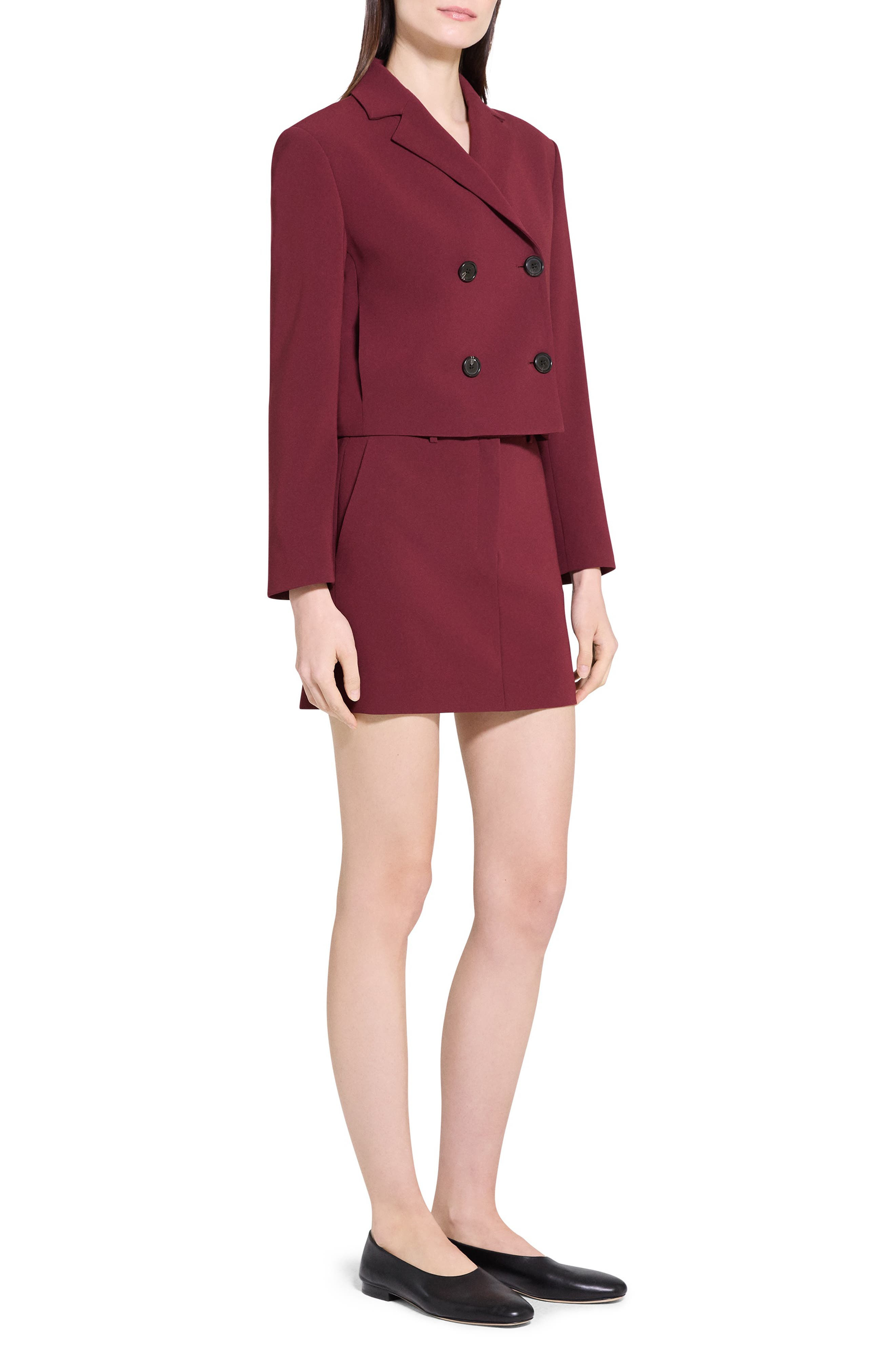 Theory Admiral Double Breasted Crop Blazer in Grenache - 9