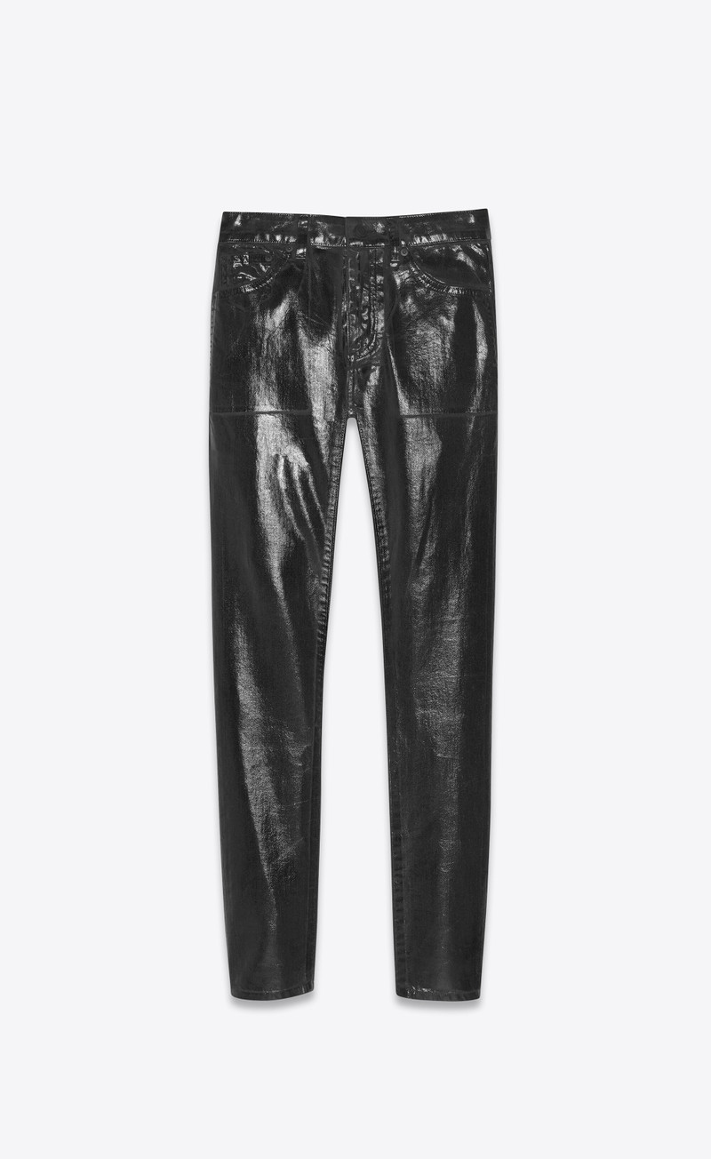 SAINT LAURENT skinny jeans in shiny black vinyl denim outlook