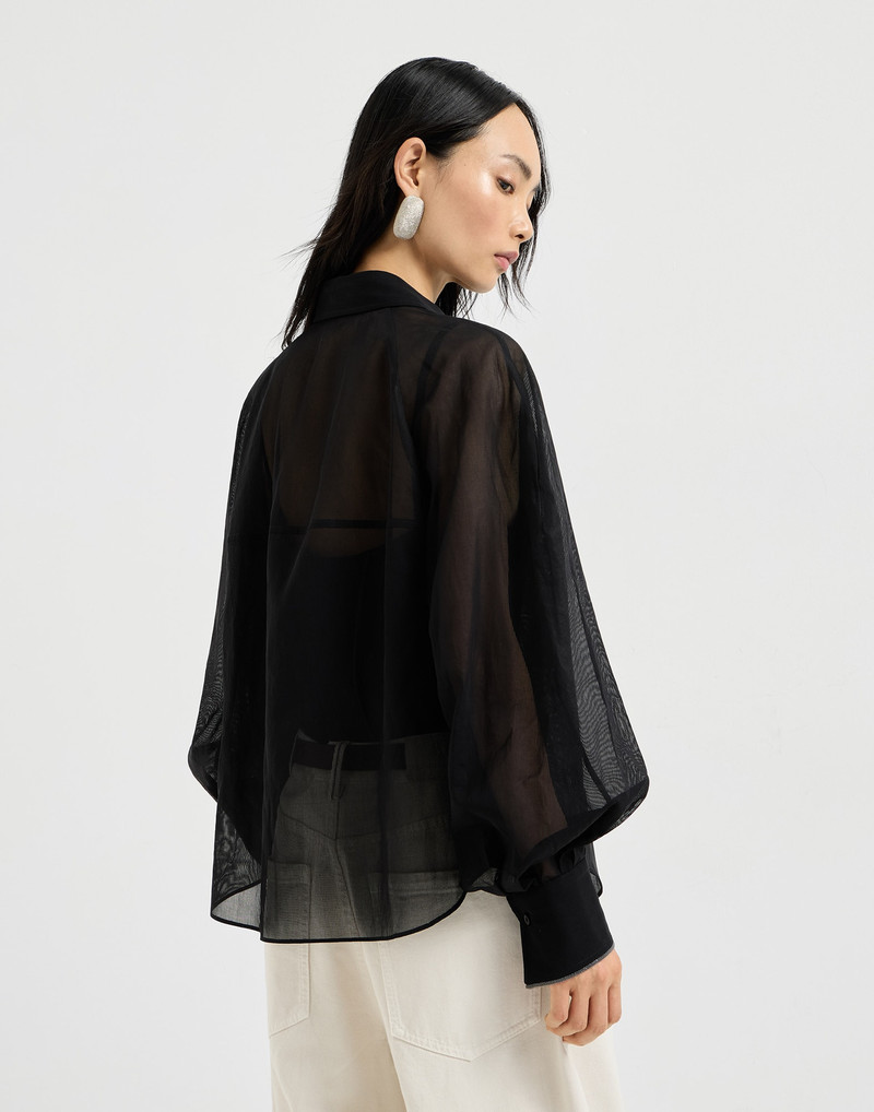 Striped cotton organza shirt with monili 3
