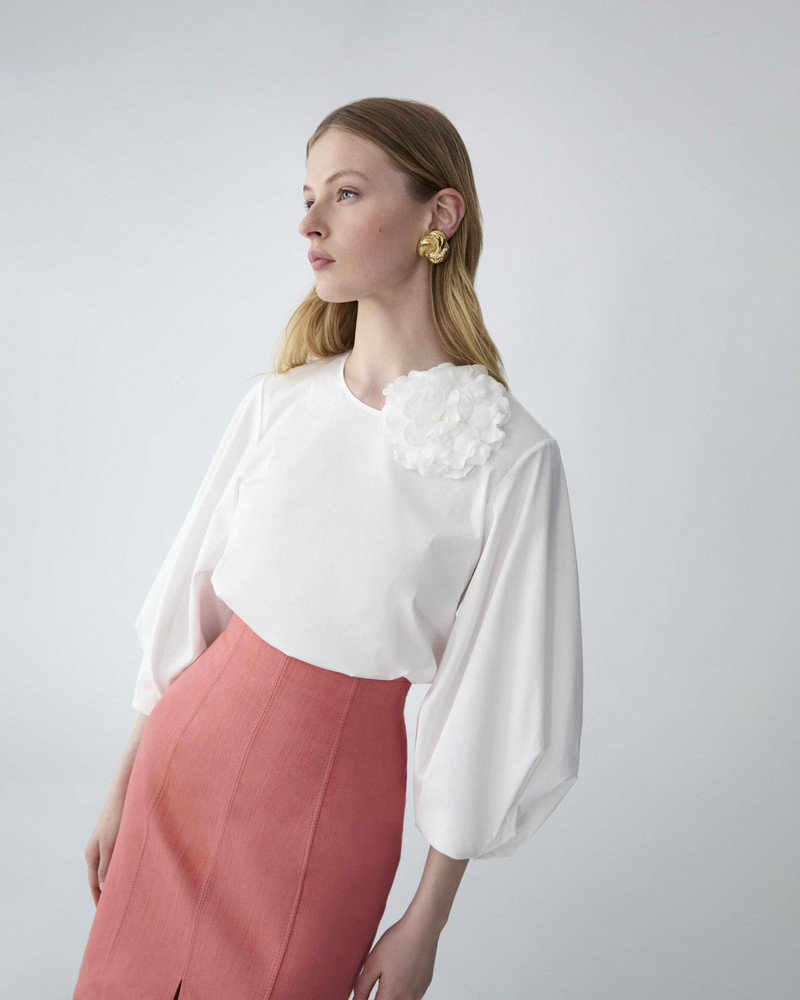 CAROLINA HERRERA Puff-Sleeve Top with Rosette outlook