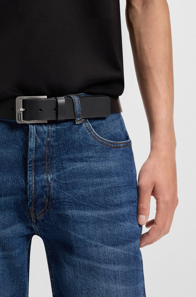 HUGO ITALIAN-LEATHER BELT WITH BRUSHED LOGO BUCKLE outlook