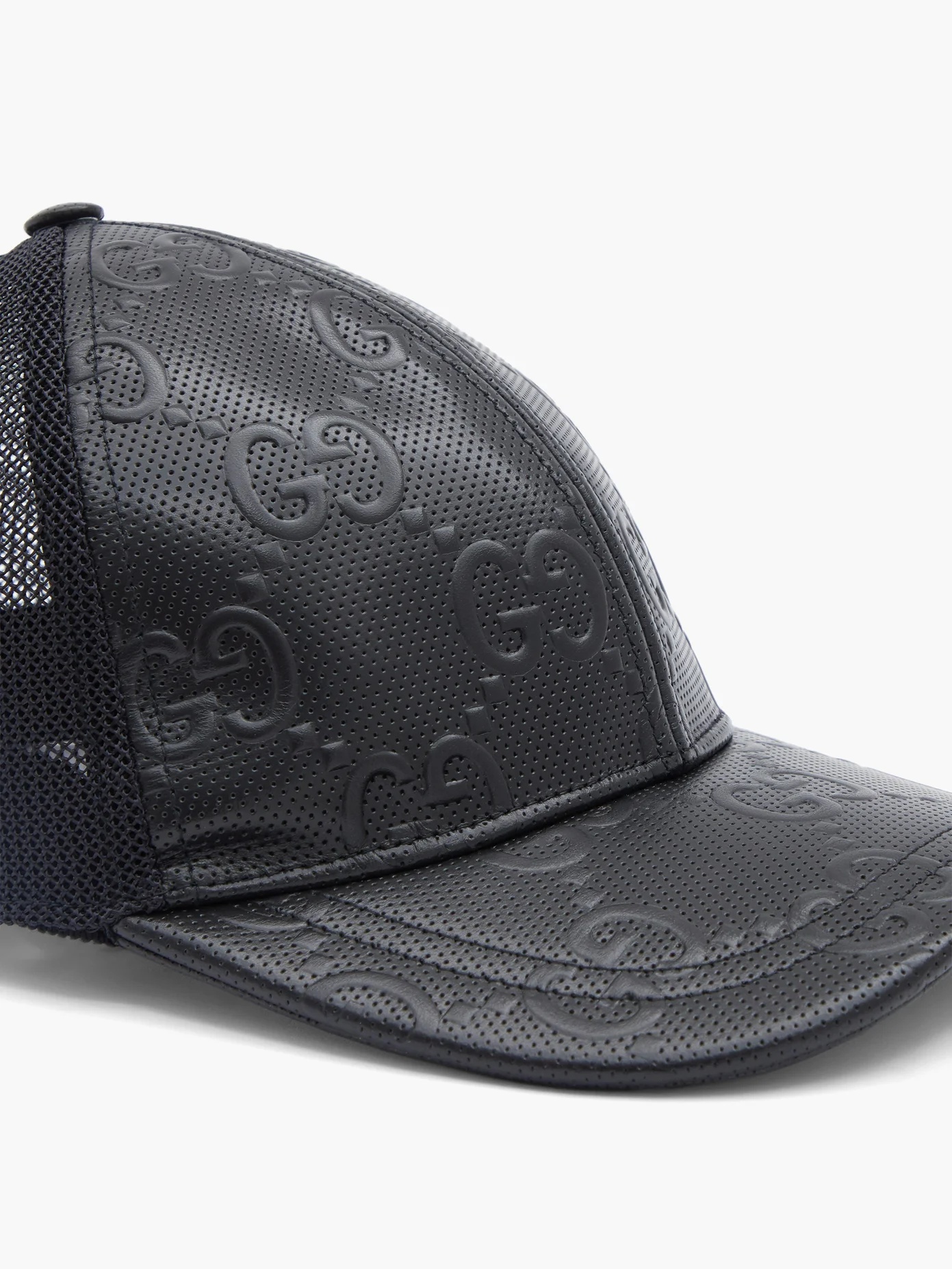 GG-embossed leather and mesh cap - 2