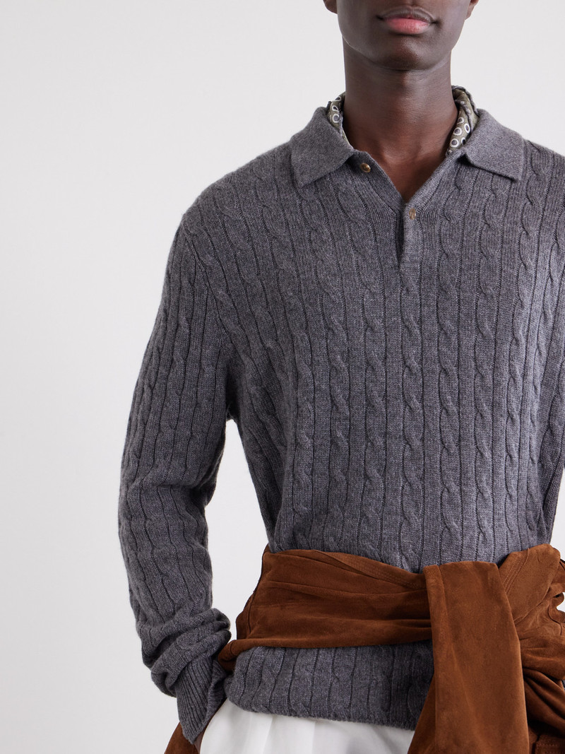 Cable-Knit Cashmere Polo Sweater 5