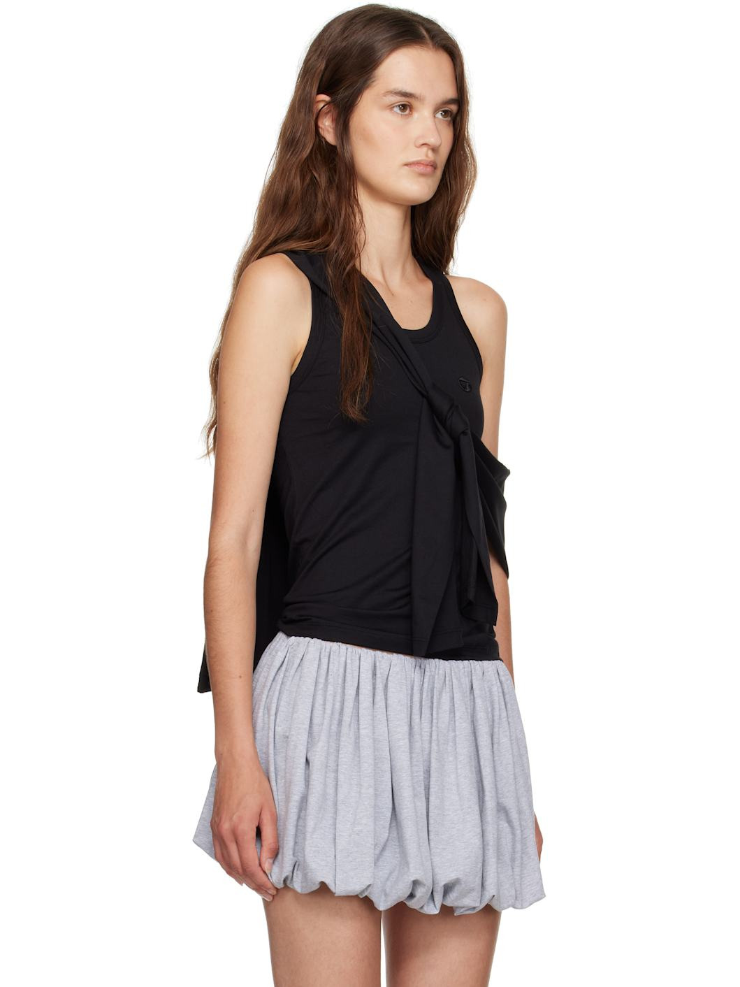 Black Knotted Jersey Tank Top - 2