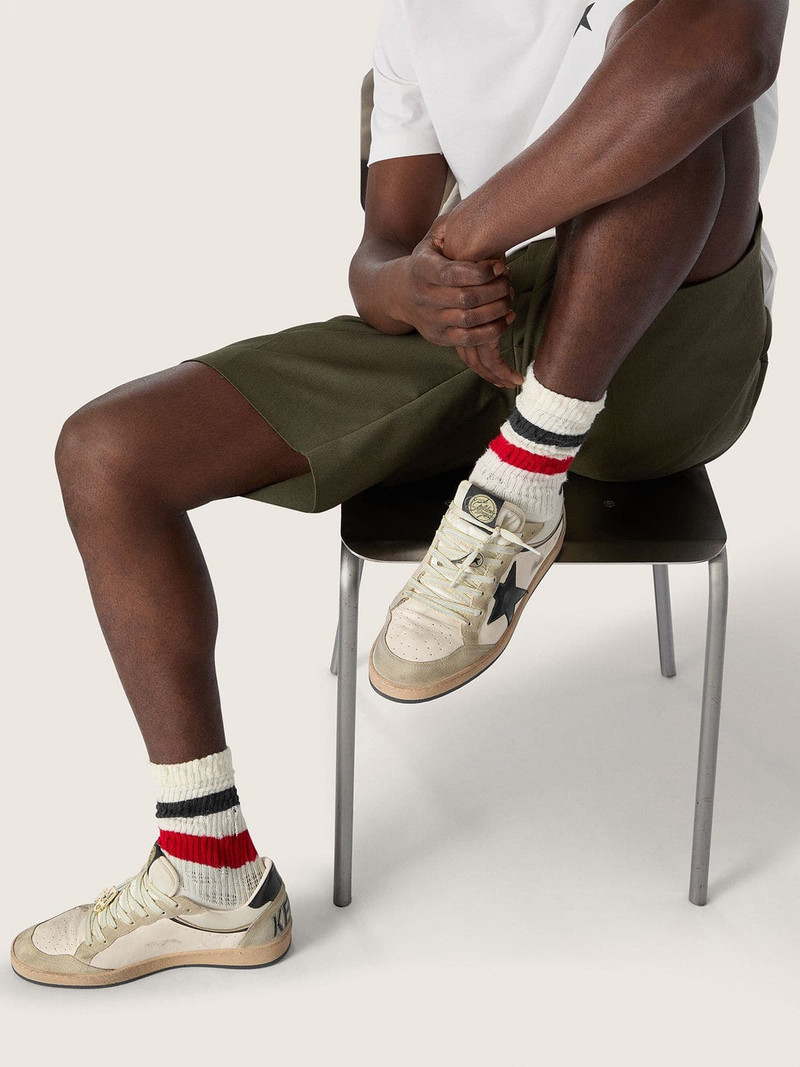Men’s Ball Star LTD in white leather and light grey suede with dark blue star and Skins 3