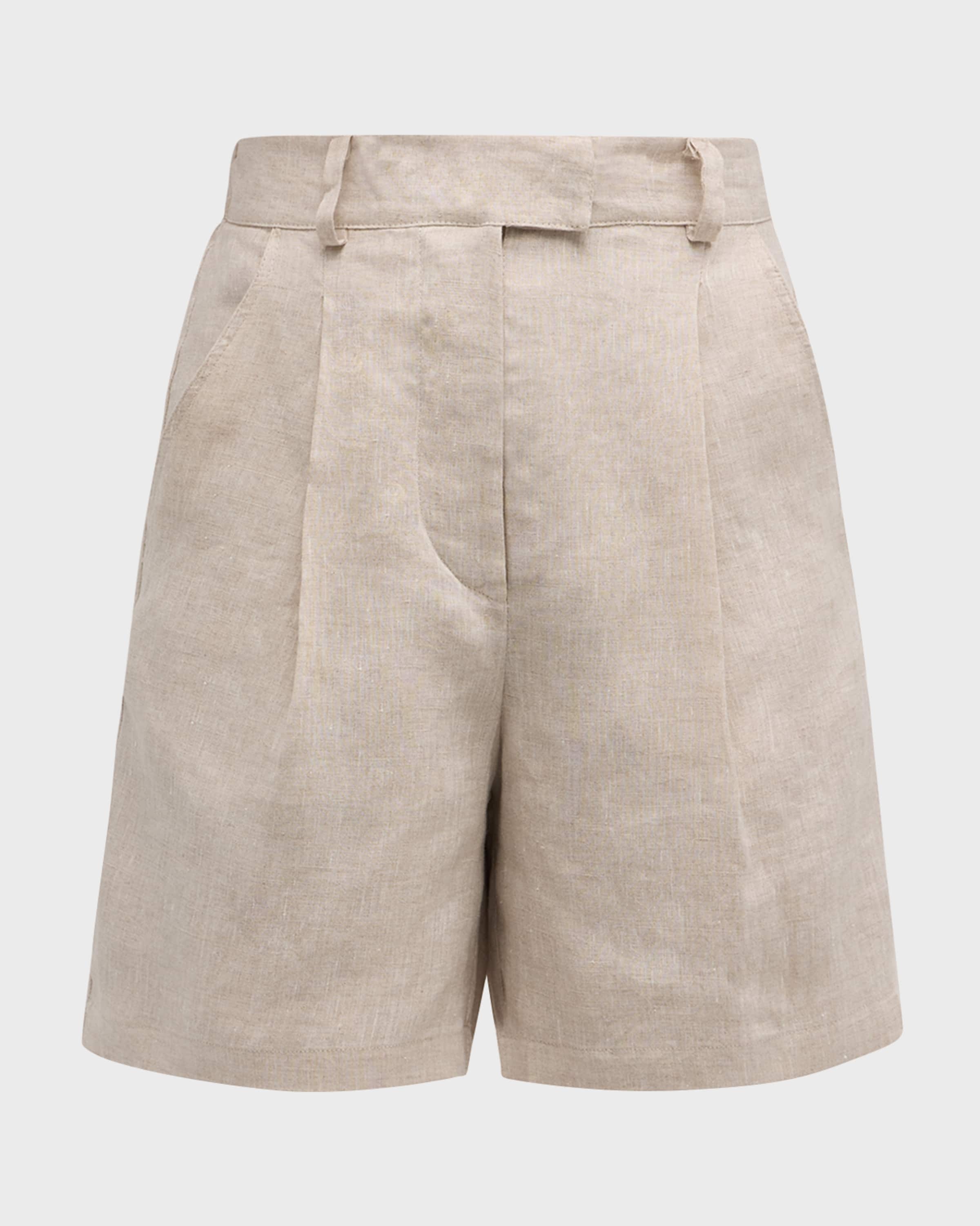 High-Rise Single-Pleated Linen Shorts - 1