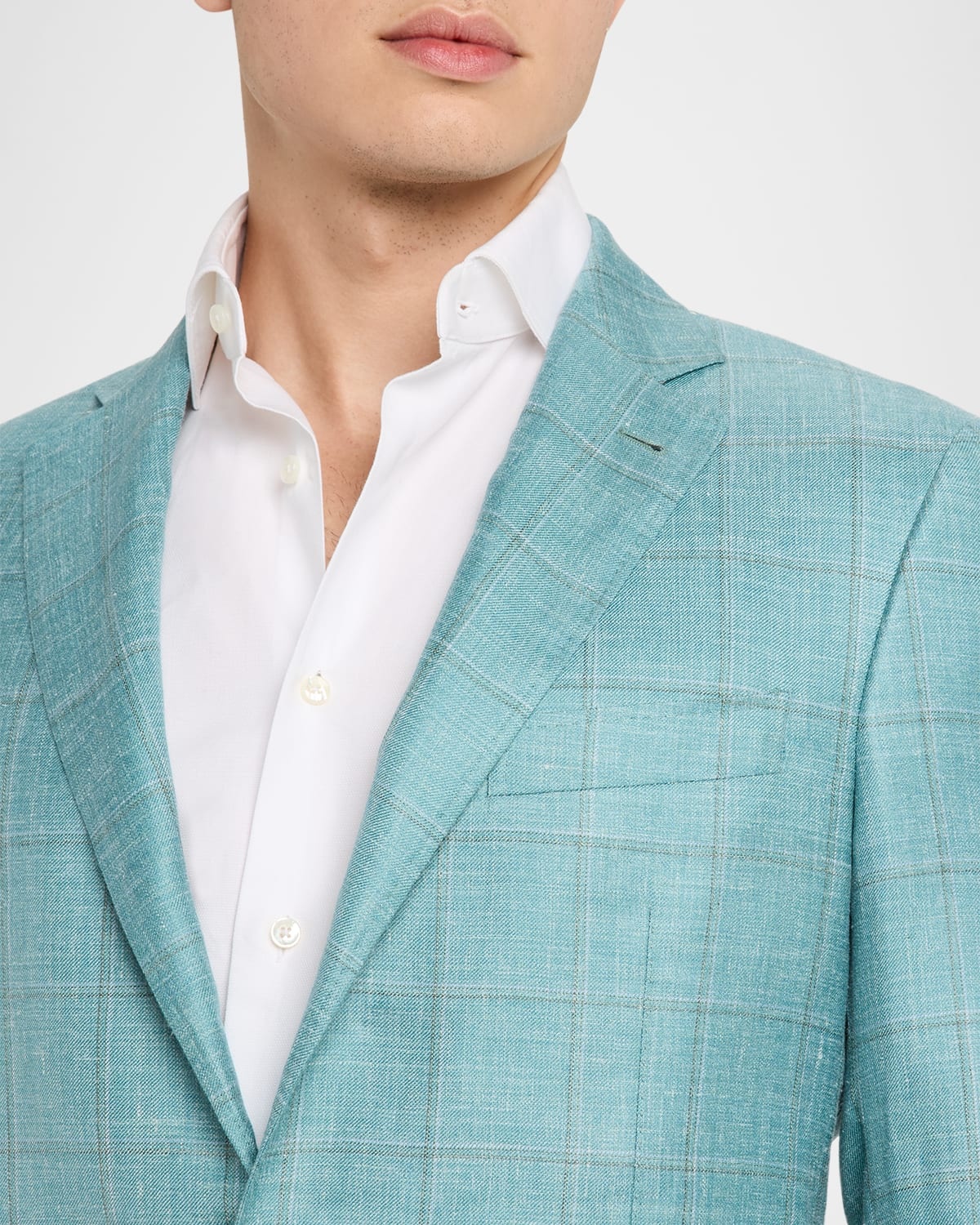 Men's Cashmere, Silk and Linen Windowpane Sport Coat - 7