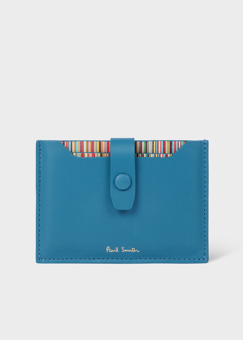 Blue Leather Credit Card Holder With 'Signature Stripe' Pull Out 1