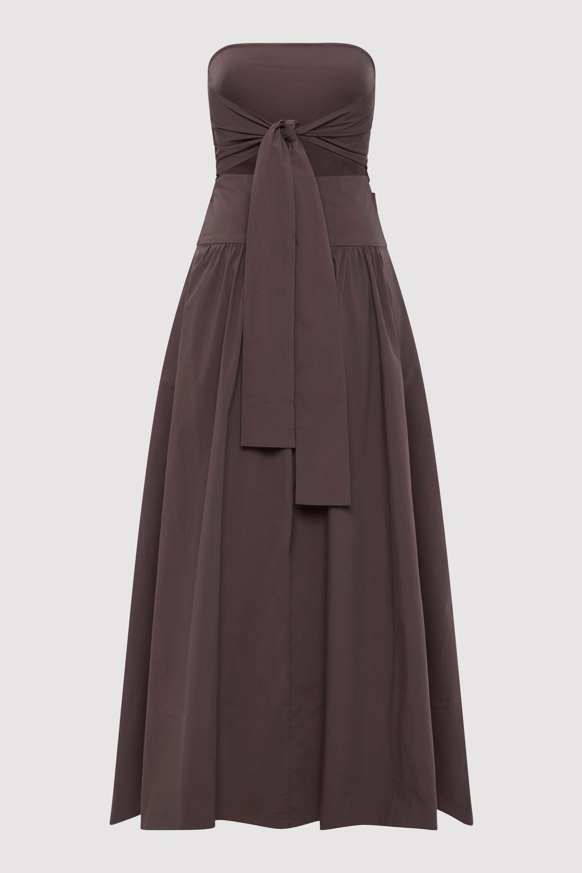 Gathered Strapless Tie Back Dress - Chocolate Plum - 9