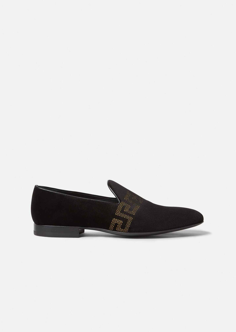 Greca Embroidered Velvet Loafers 1
