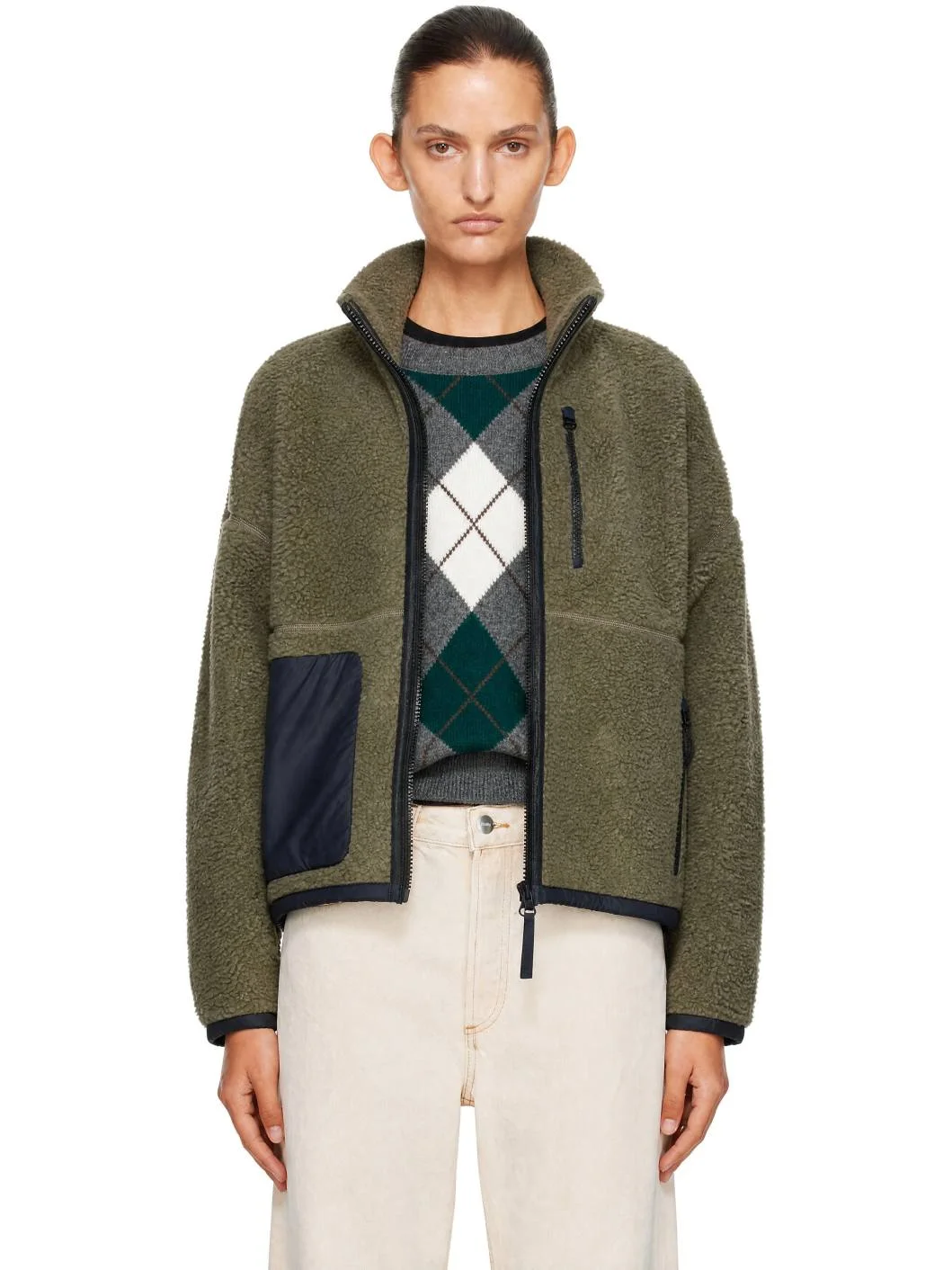 Khaki Simcoe Zip Up Fleece Jacket - 1