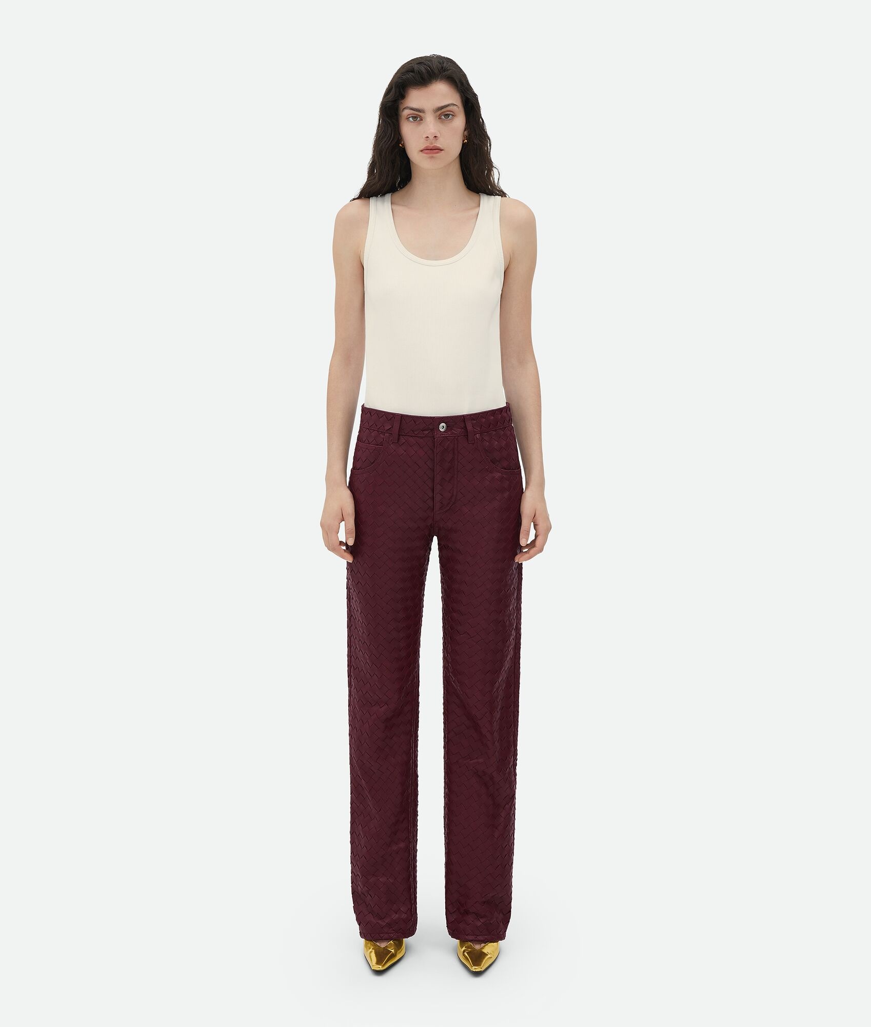 Intrecciato Leather Straight Leg Pants - 1