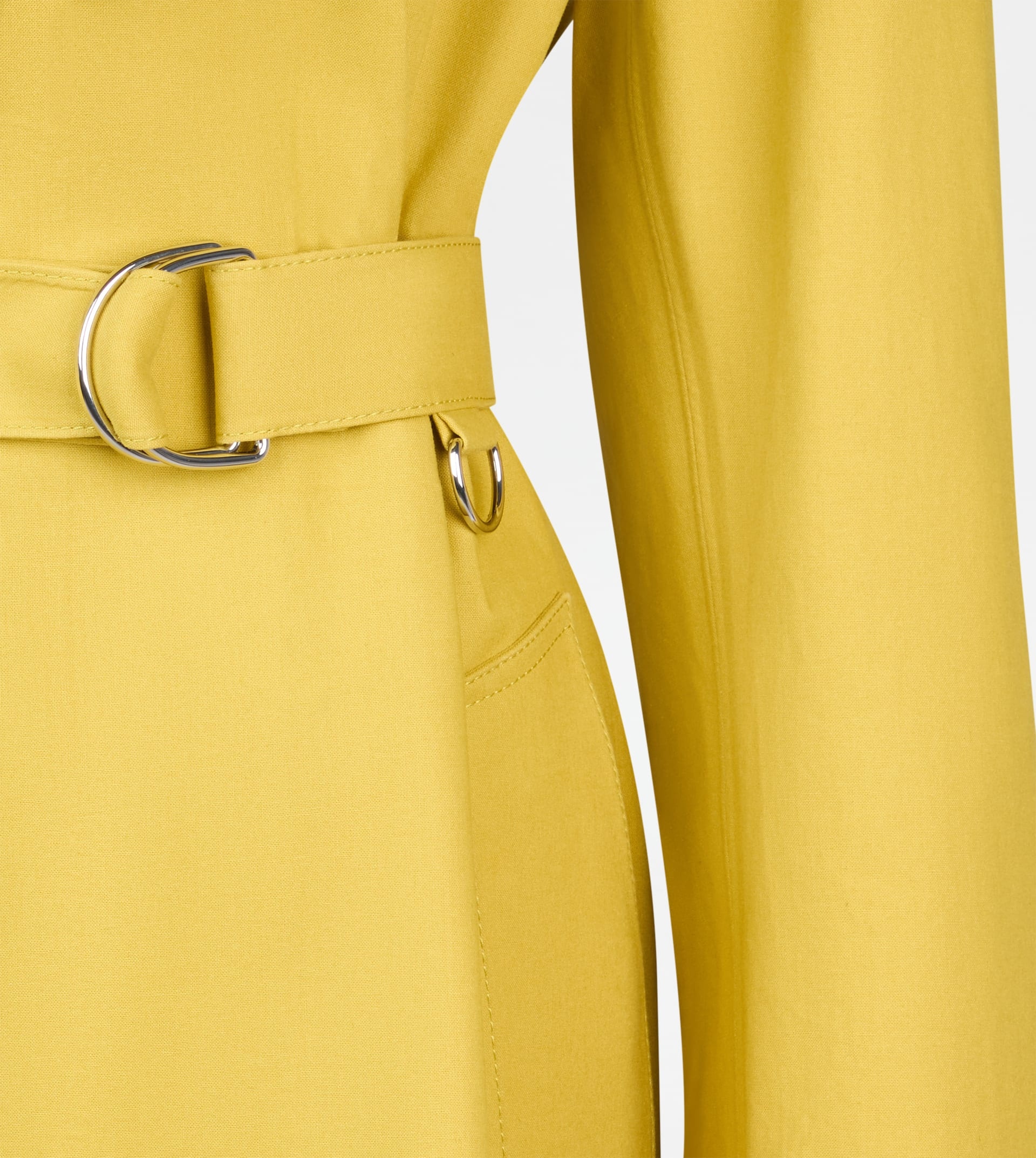 TRENCH COAT IN COTTON WITH LEATHER DETAILING - YELLOW - 4