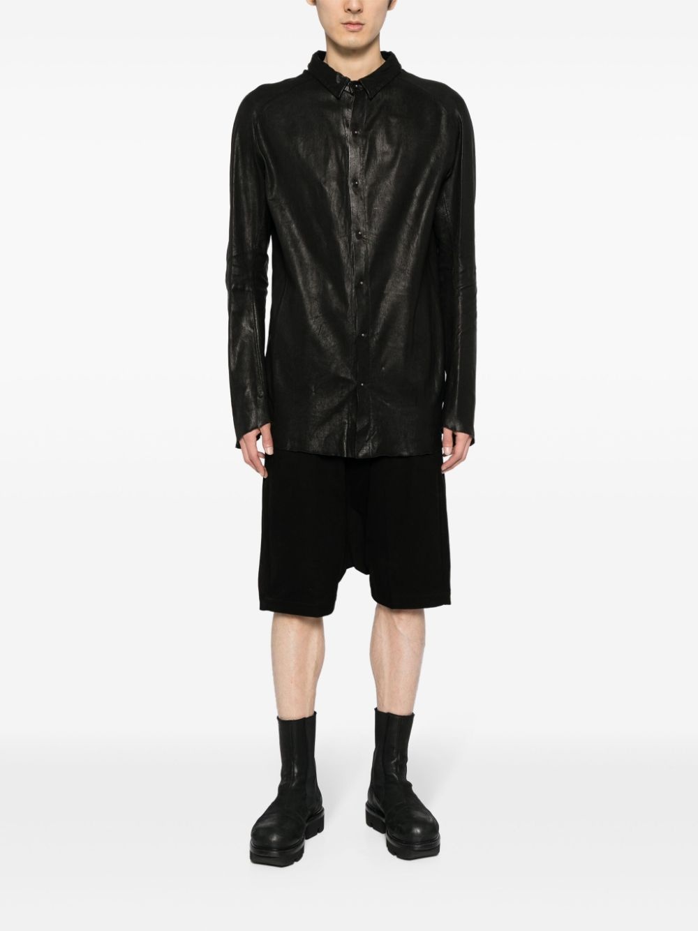 raw-cut edge leather shirt - 2