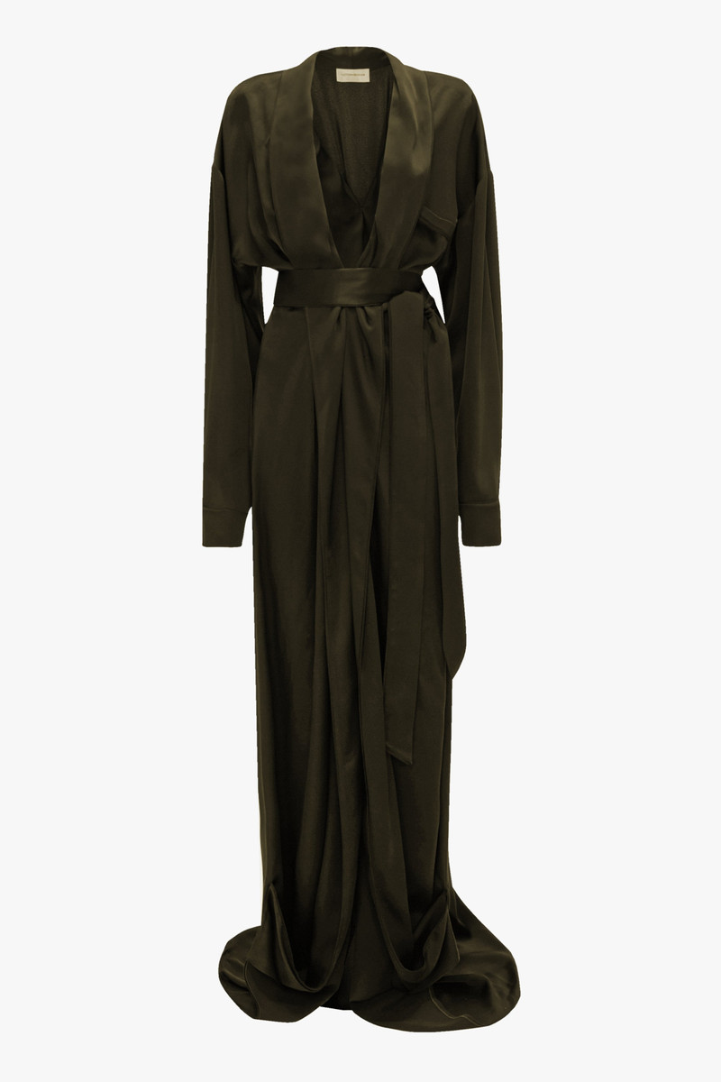 Wrap Detail Gown In Dark Olive 1