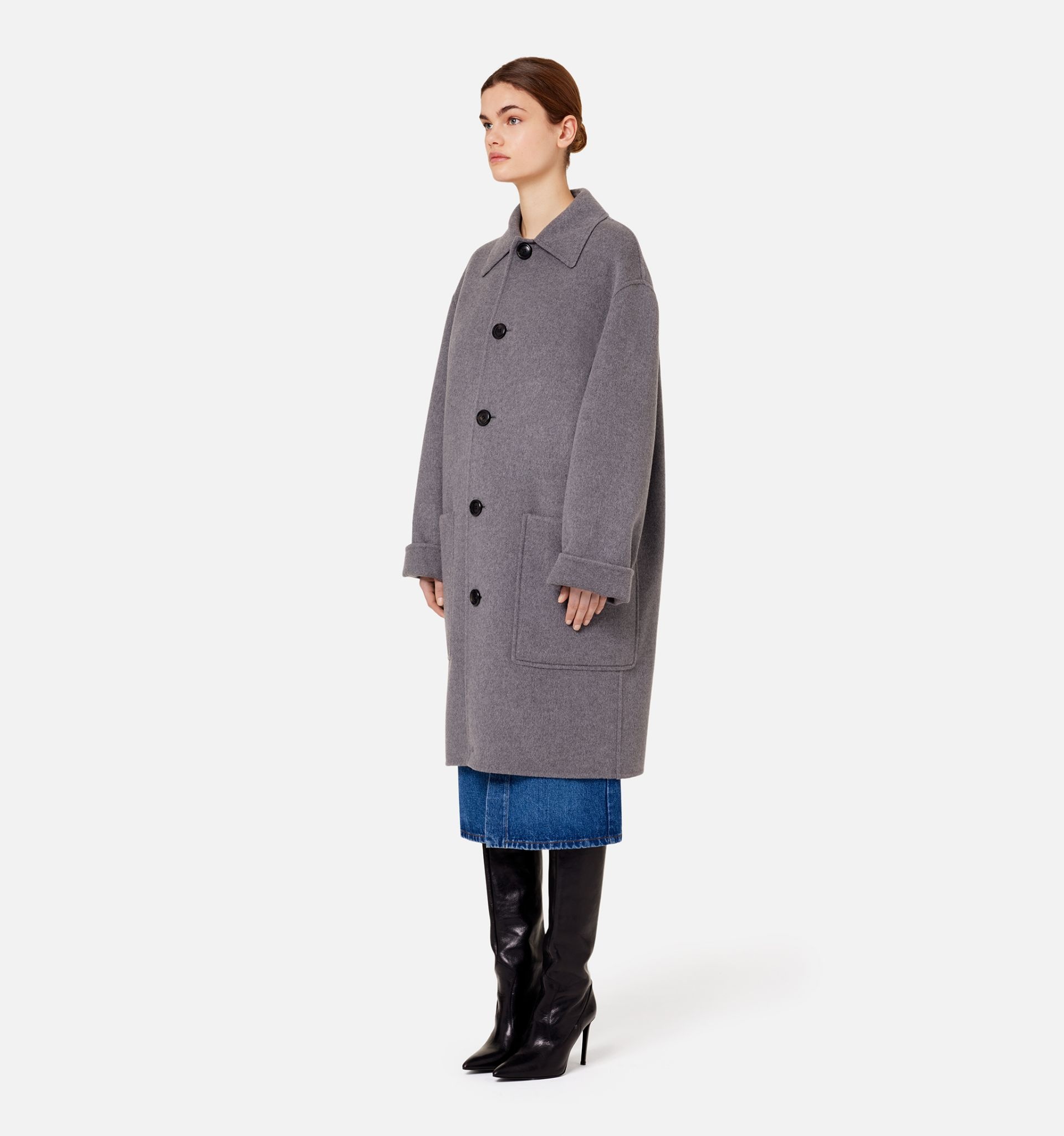 Double Face Coat With Patch Pockets - 5