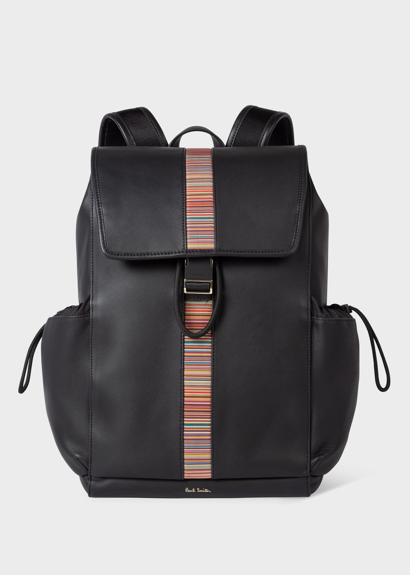 Leather 'Signature Stripe' Flap Backpack 1