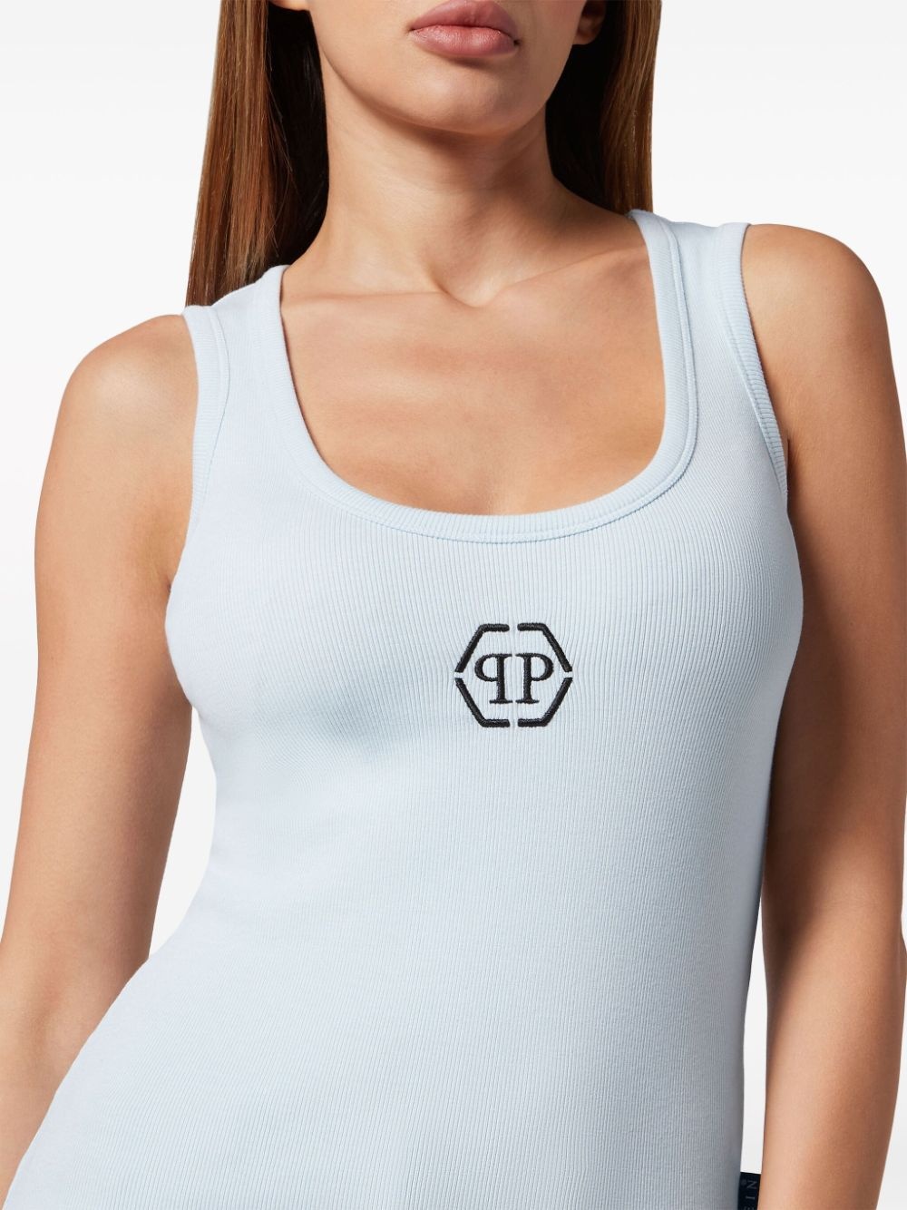 logo-embroidered fine-ribbed tank top - 3