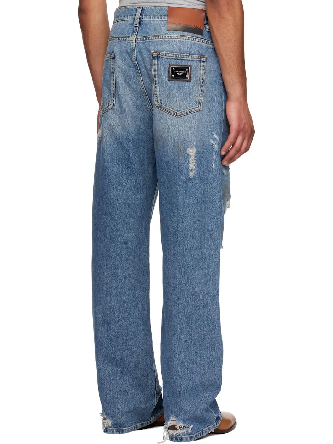 Blue Oversized Cotton Tag Jeans - 3
