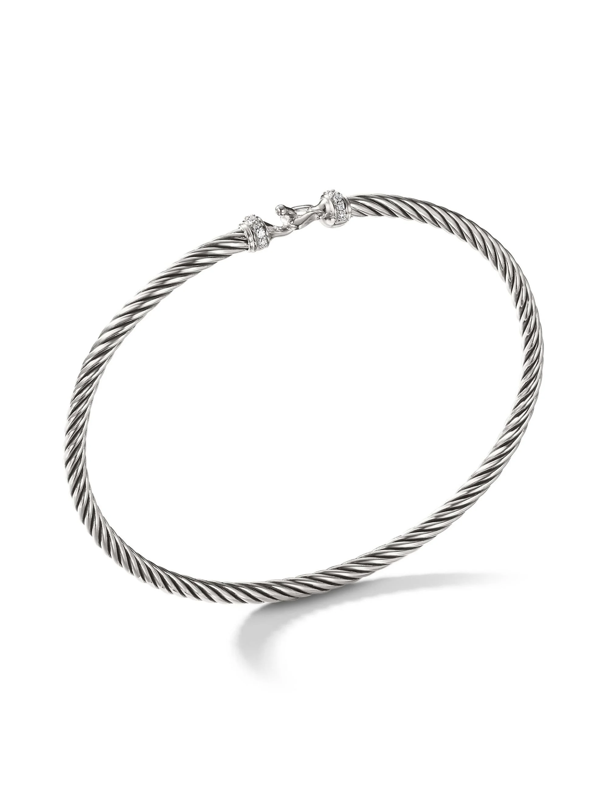 Women's Cable Buckle Bracelet with Diamonds/3mm - Silver - 1